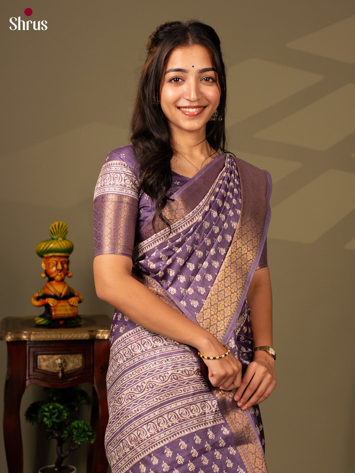 Lavender - Semi Crepe Saree - Shop on Shrus.com