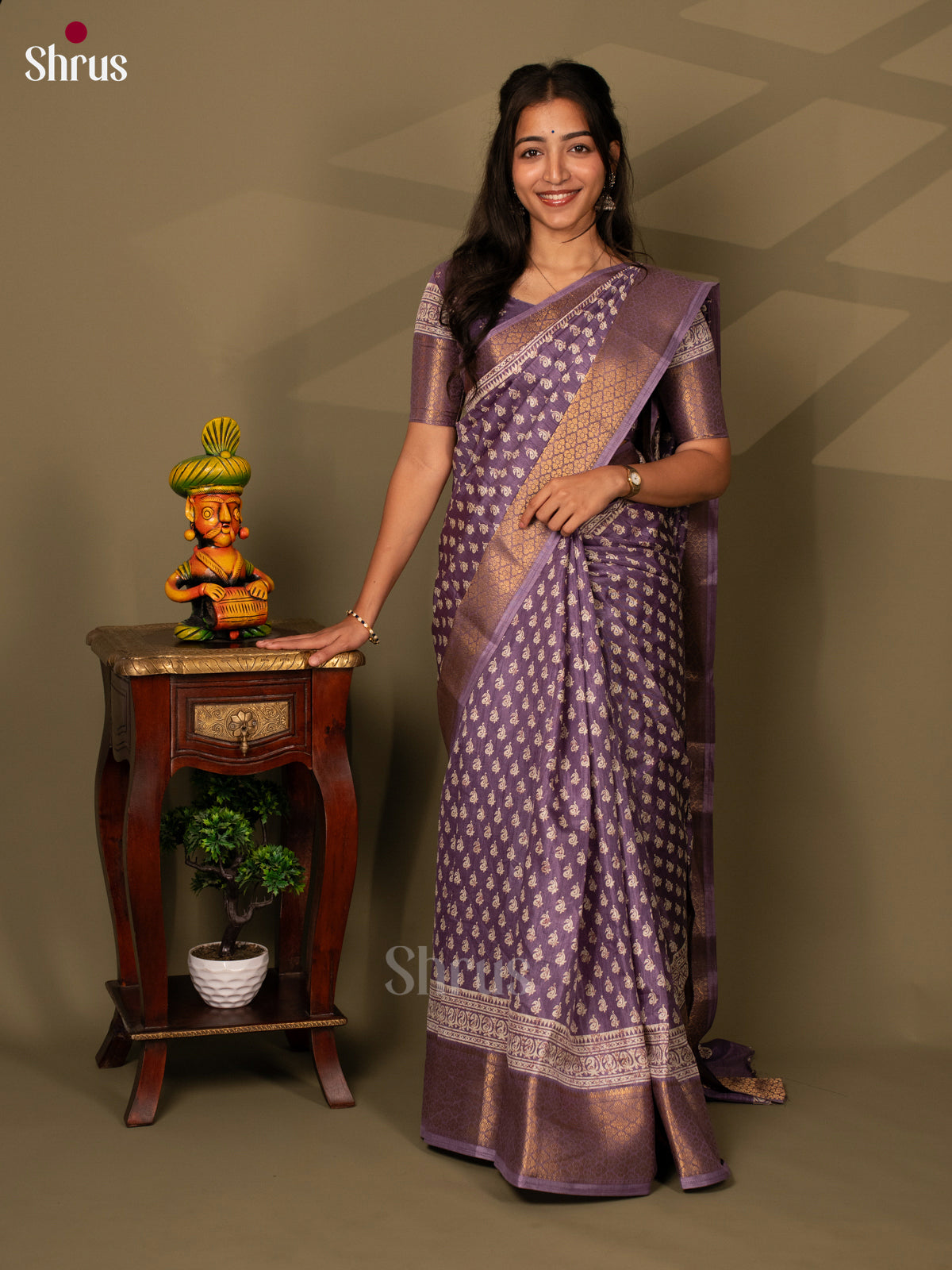 Lavender - Semi Crepe Saree - Shop on Shrus.com