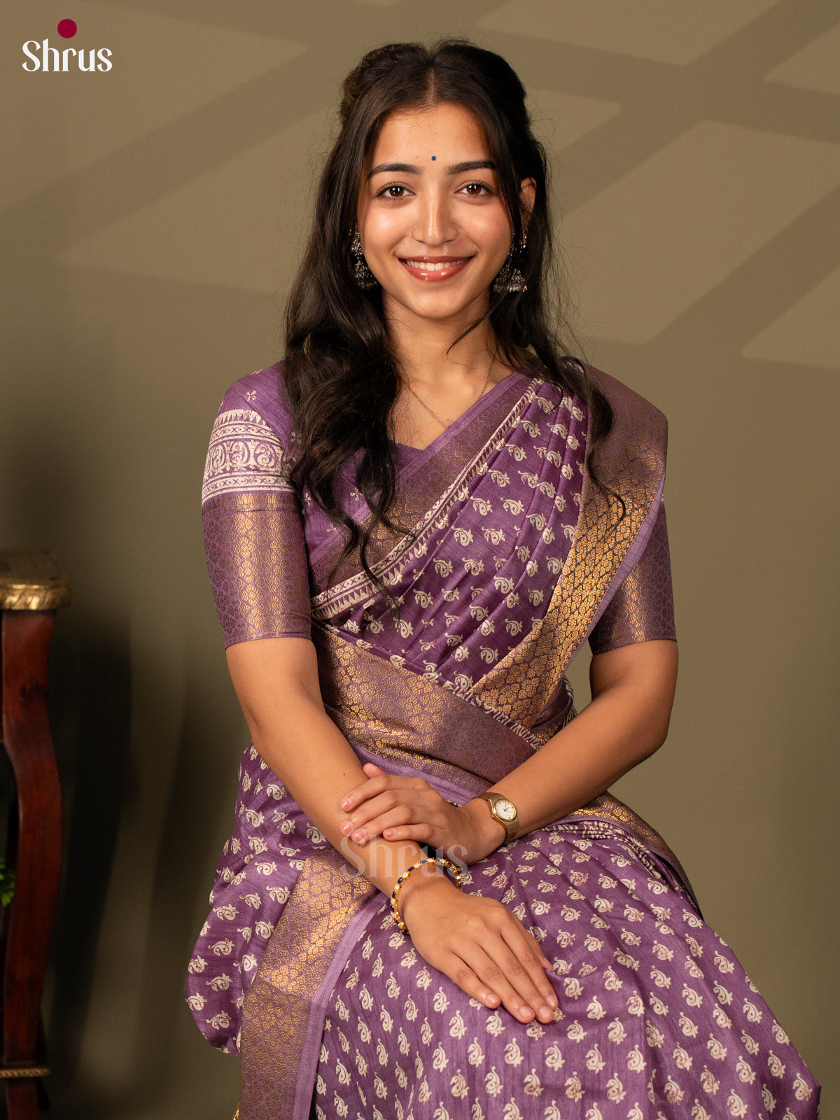 Lavender - Semi Crepe Saree - Shop on Shrus.com