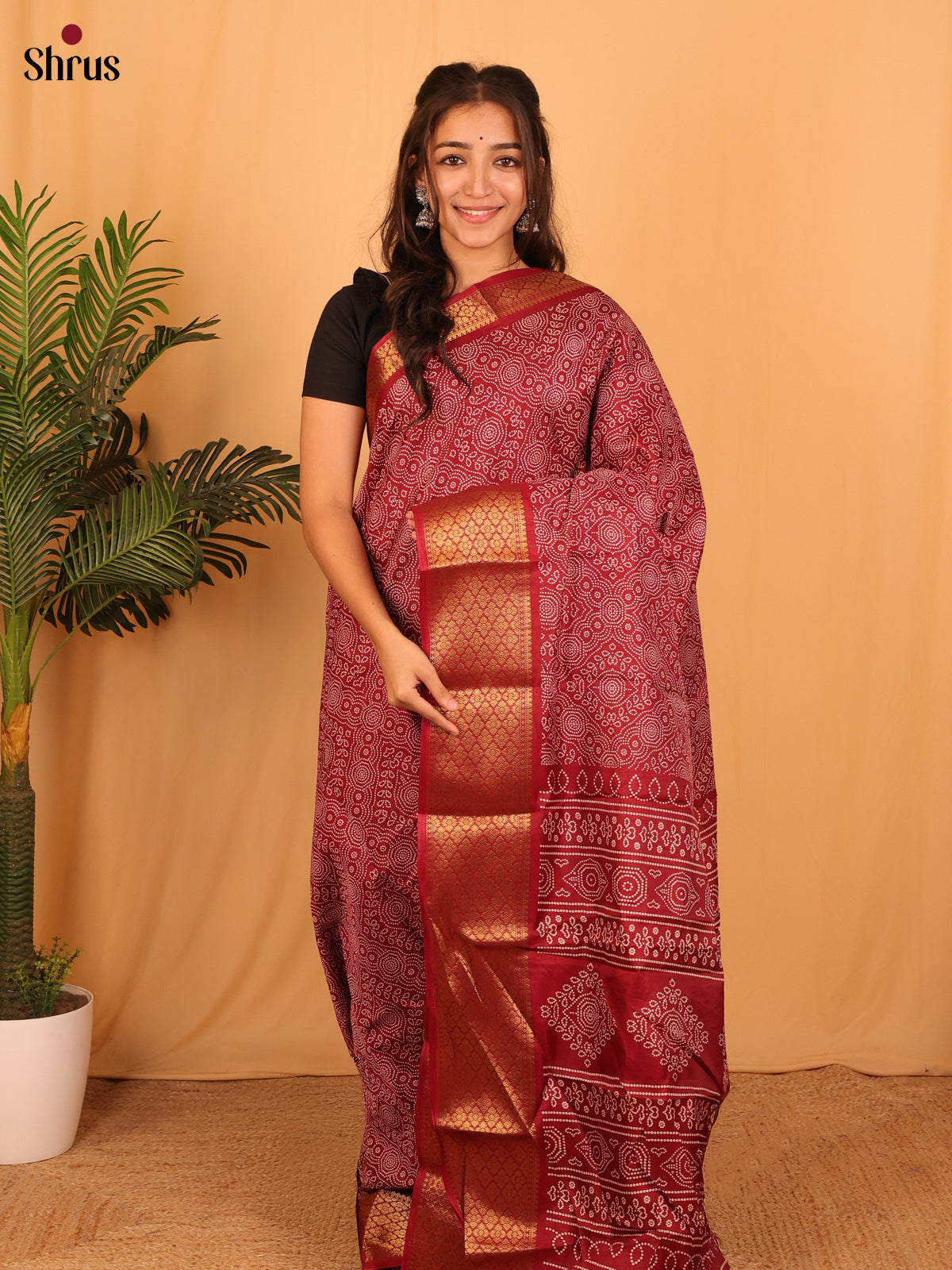 Maroon - Semi Crepe Saree - Shop on Shrus.com