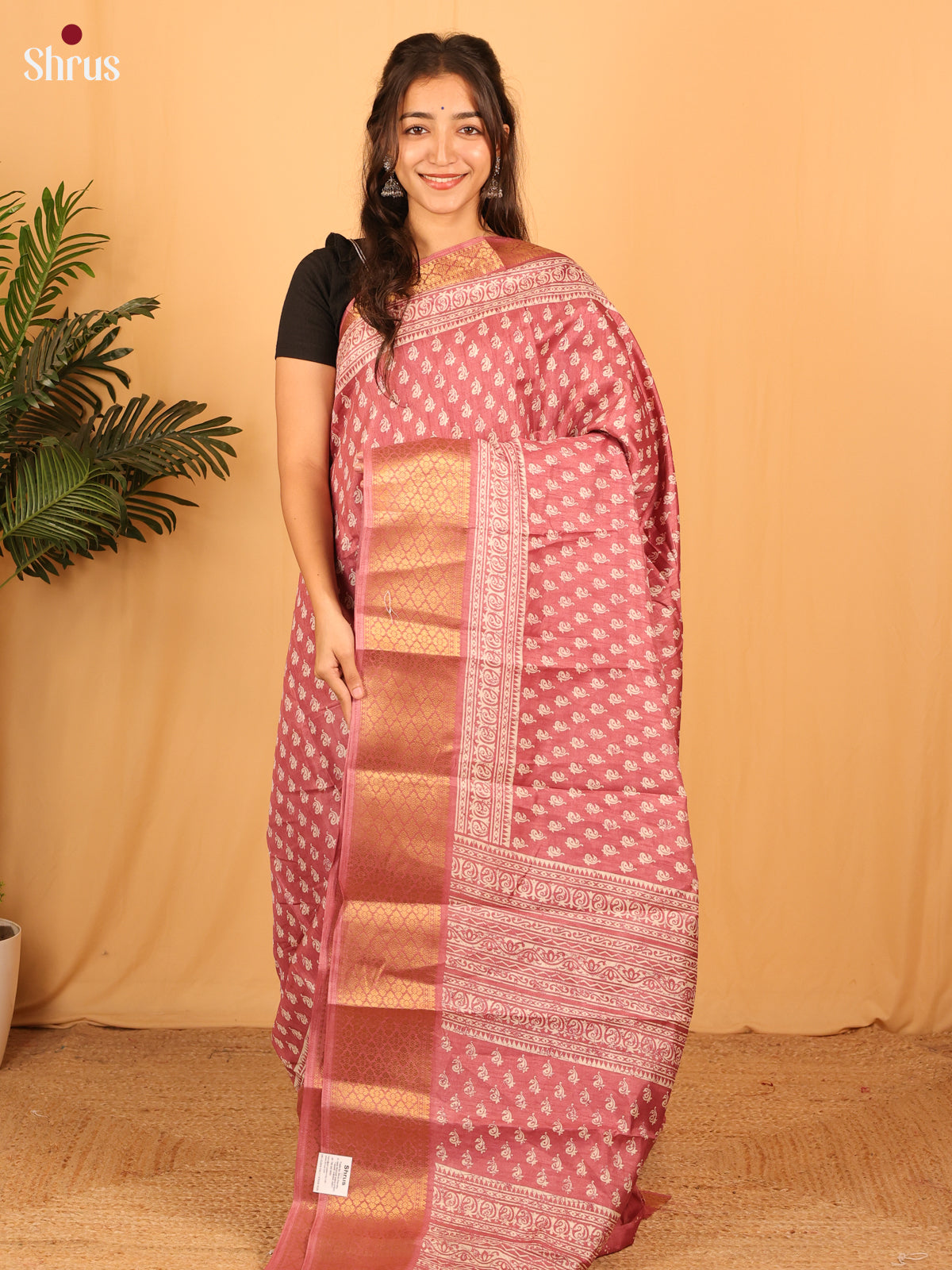 Pink- Semi Crepe Saree - Shop on Shrus.com