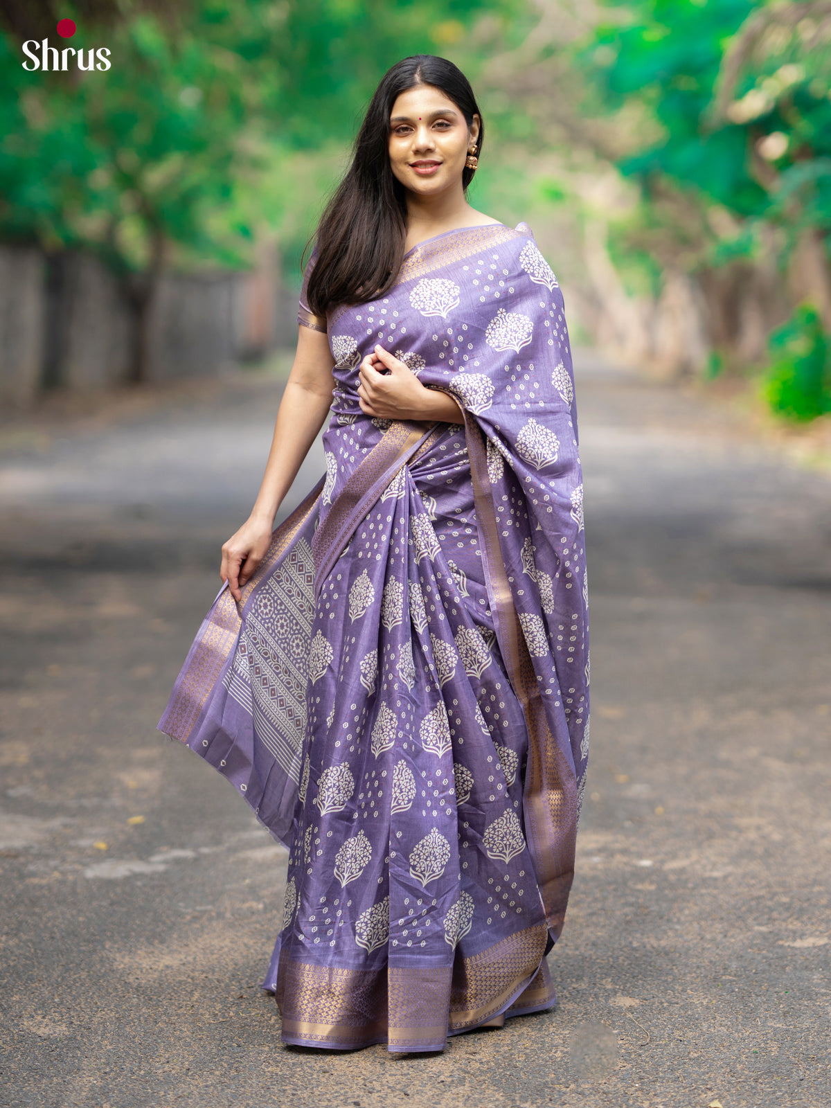 Lavender - Semi Crepe Saree - Shop on Shrus.com