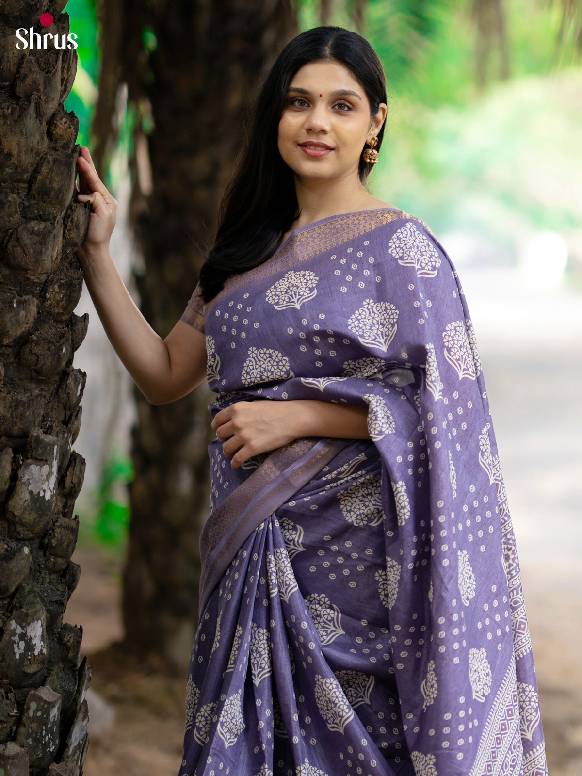 Lavender - Semi Crepe Saree - Shop on Shrus.com