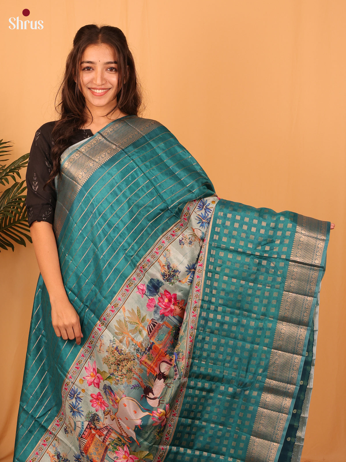 DAS08002 - Printed Tussar Saree - Shop on Shrus.com