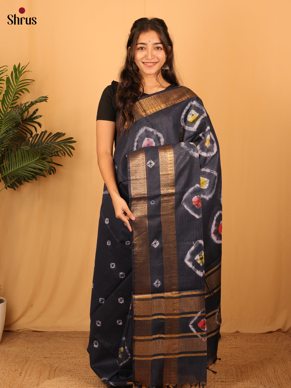 Black - Shibori Saree - Shop on Shrus.com