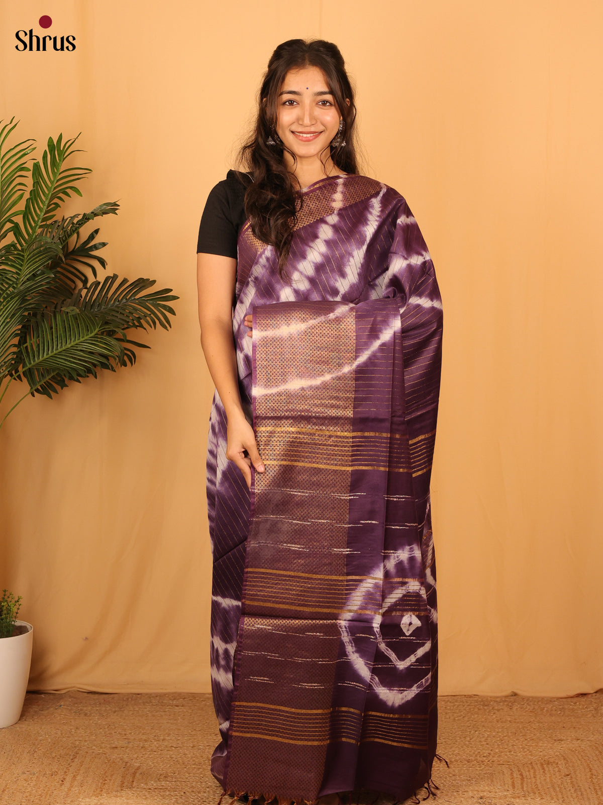 Purple(Single Tone) - Shibori Saree - Shop on Shrus.com