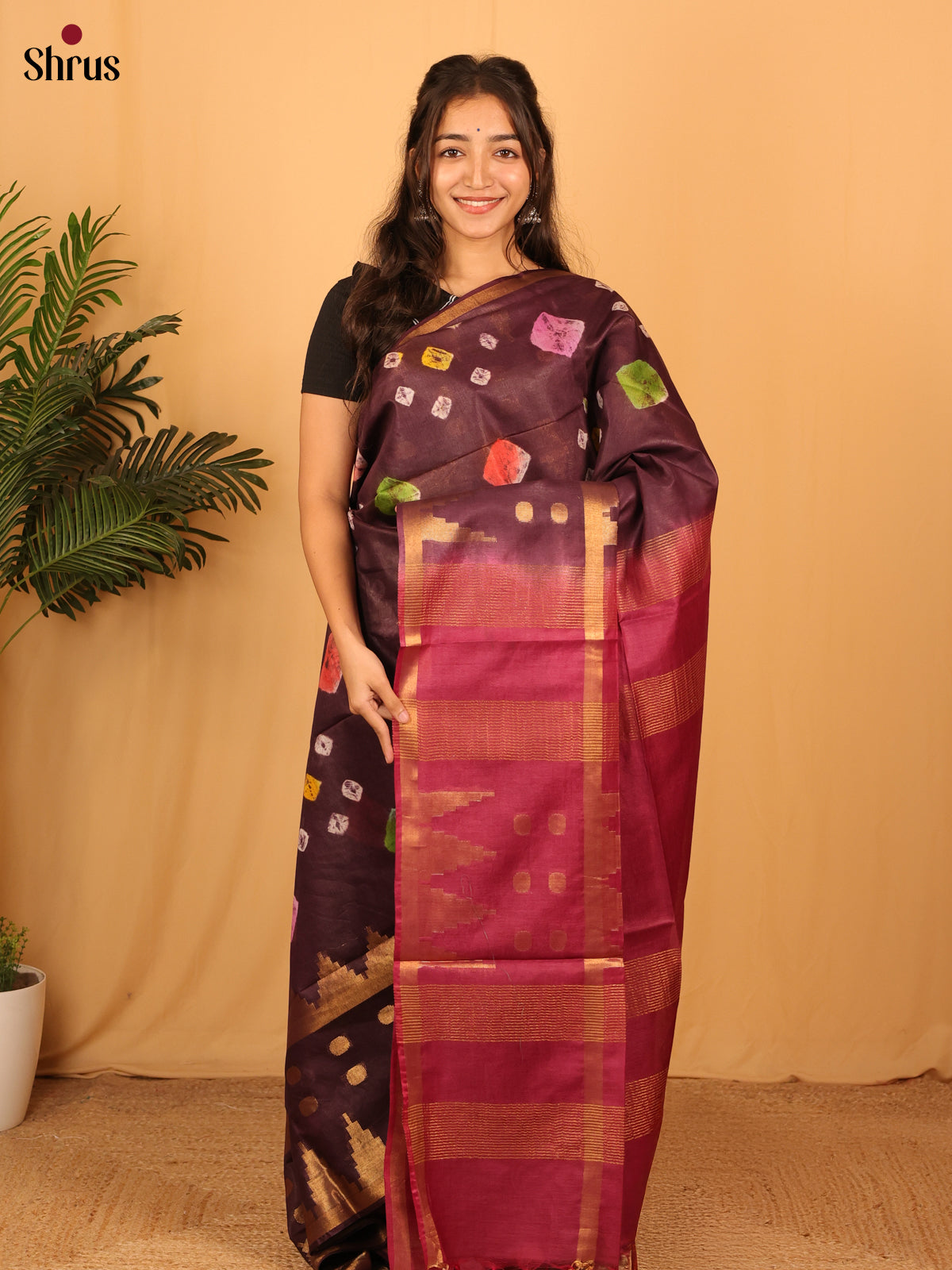 Jamun & Maroon - Shibori Saree - Shop on Shrus.com