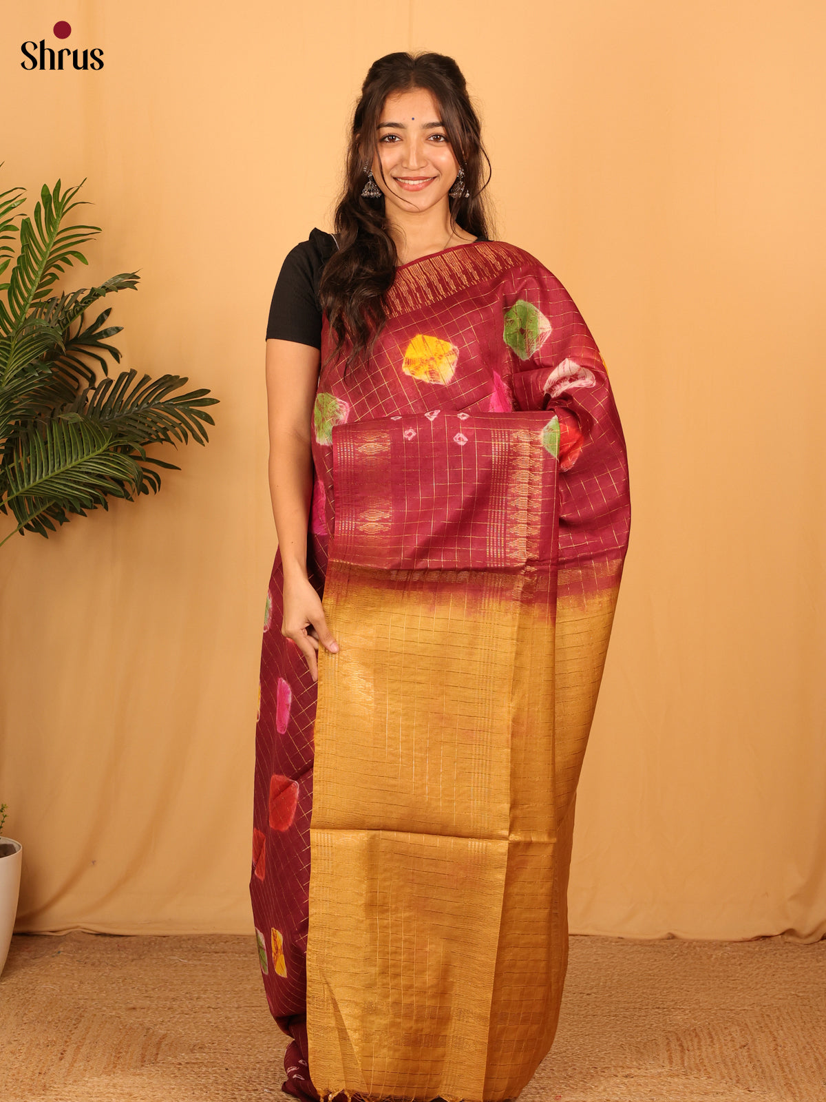 Maroon & Brick - Shibori Saree - Shop on Shrus.com