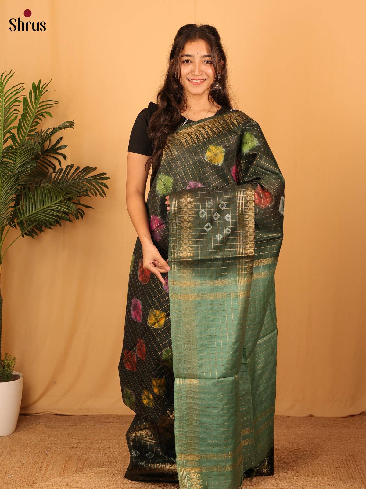 Green & Mint Green - Shibori Saree - Shop on Shrus.com