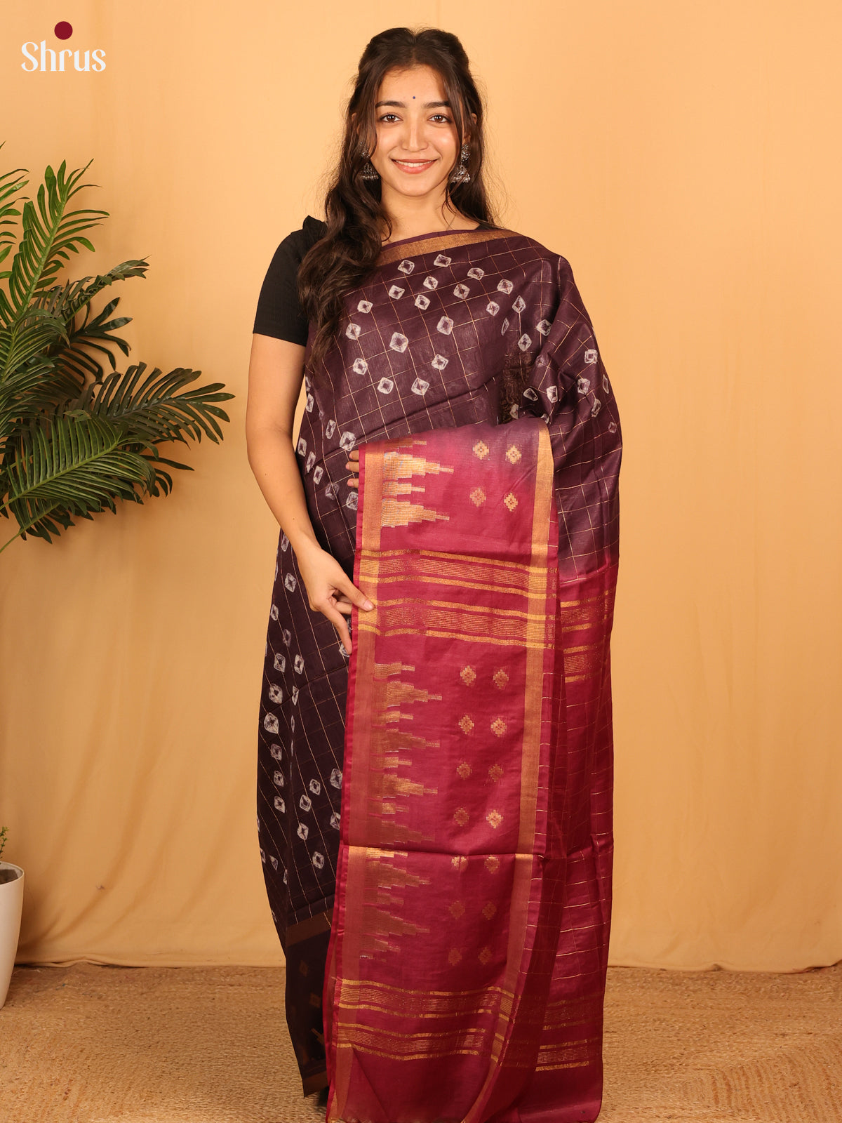 Jamun & Maroon - Shibori Saree - Shop on Shrus.com