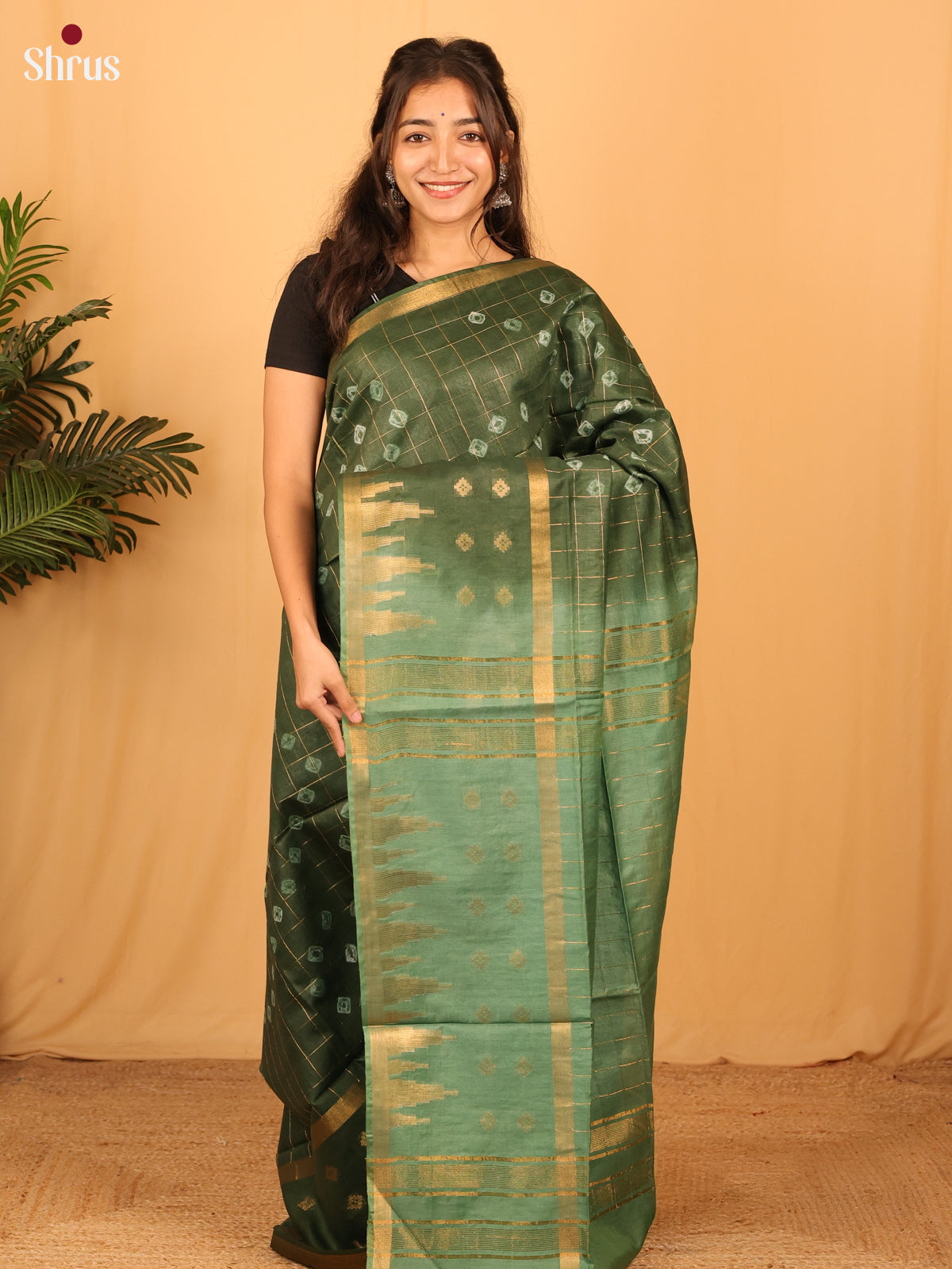 Green & Mint Green- Shibori Saree - Shop on Shrus.com