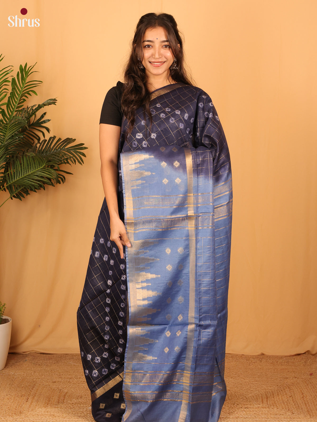 Dark Blue & Lite Blue - Shibori Saree - Shop on Shrus.com