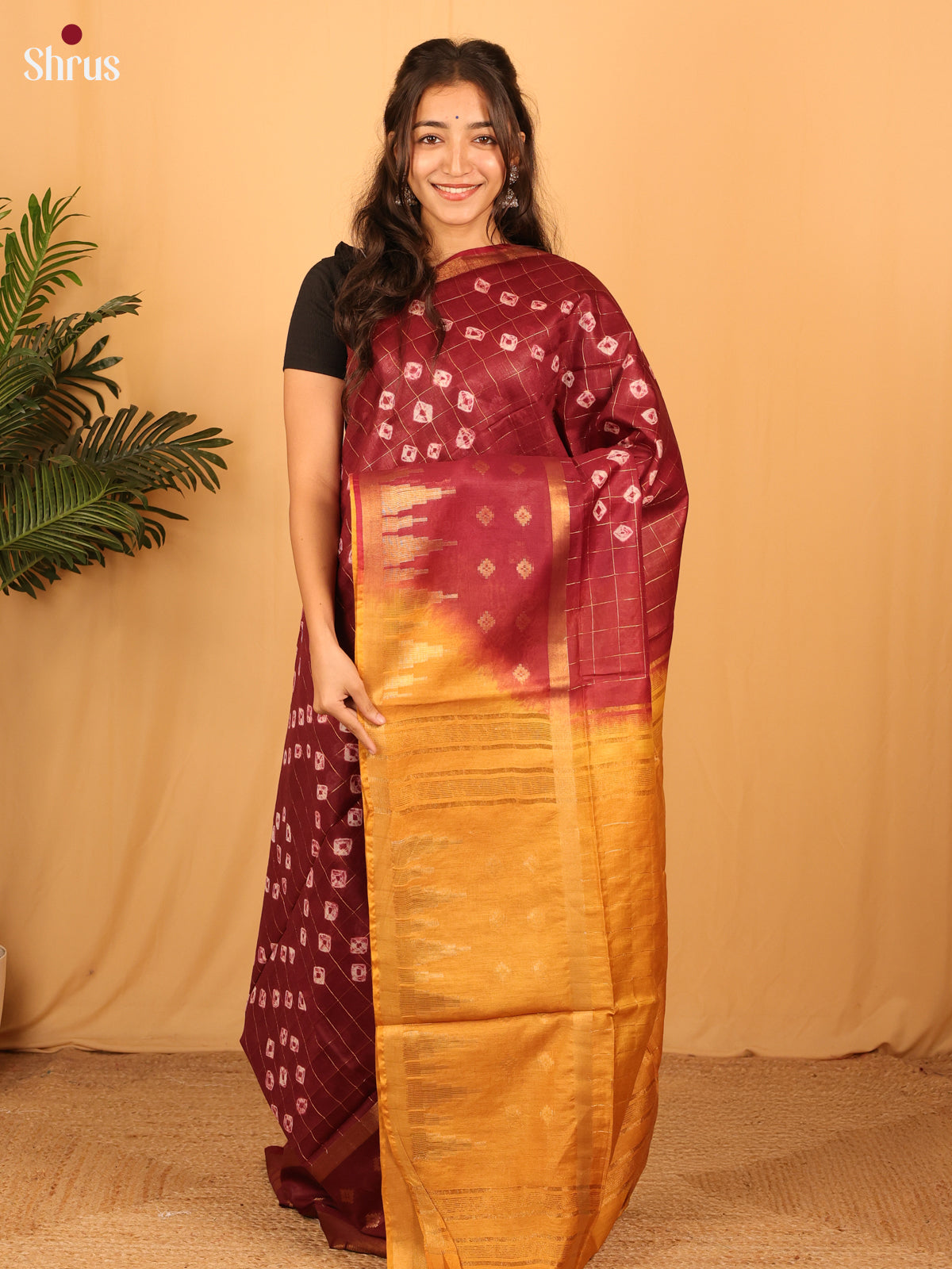 Maroon & Brick- Shibori Saree - Shop on Shrus.com