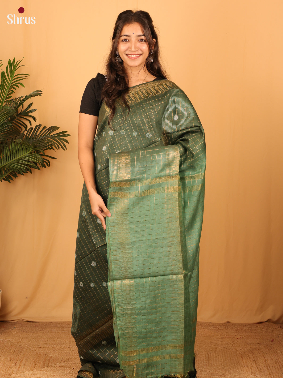 Green & Mint Green - Shibori Saree - Shop on Shrus.com