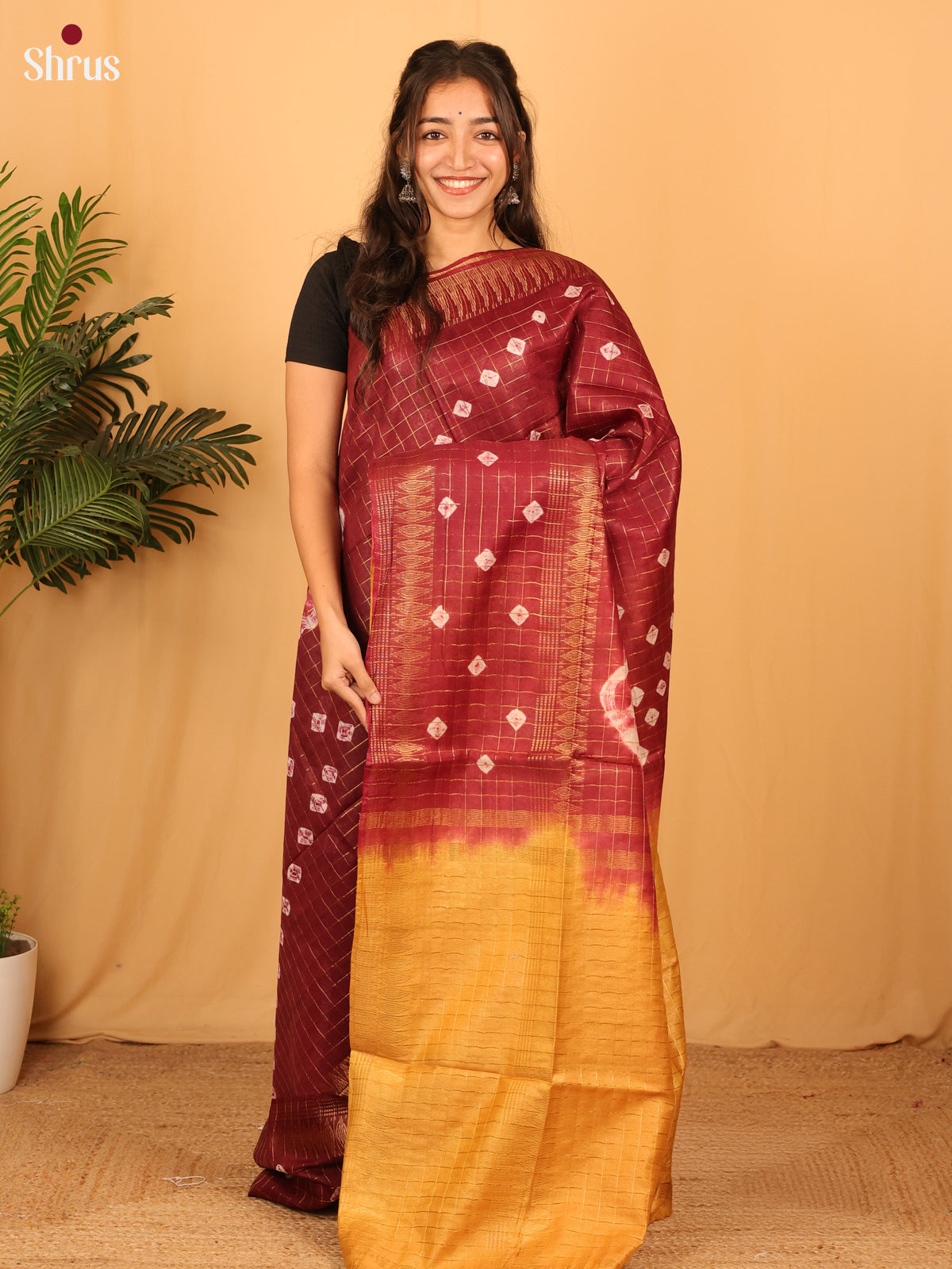 Brown & Beige - Shibori Saree - Shop on Shrus.com