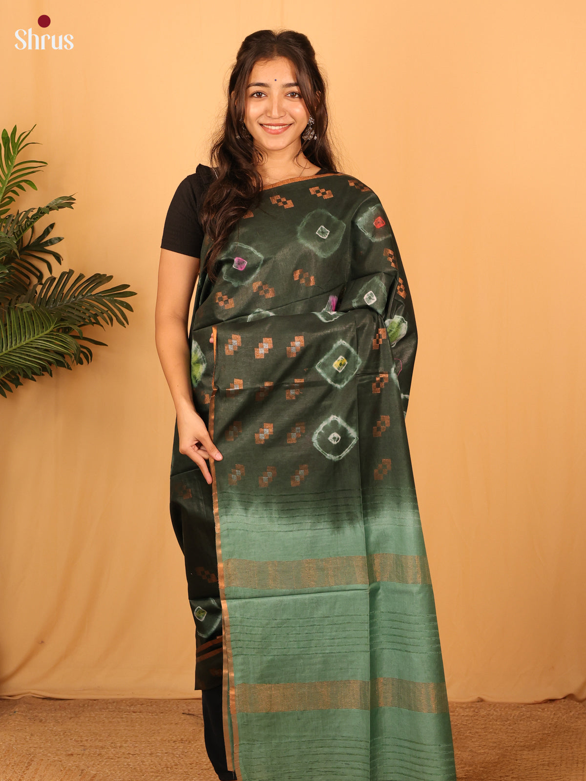 Green & Mint Green - Shibori Saree - Shop on Shrus.com
