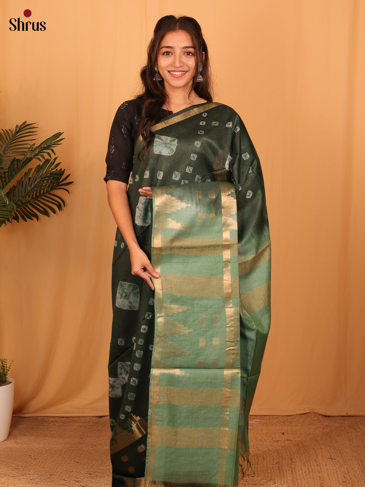 Green & Mint - Shibori Saree - Shop on Shrus.com