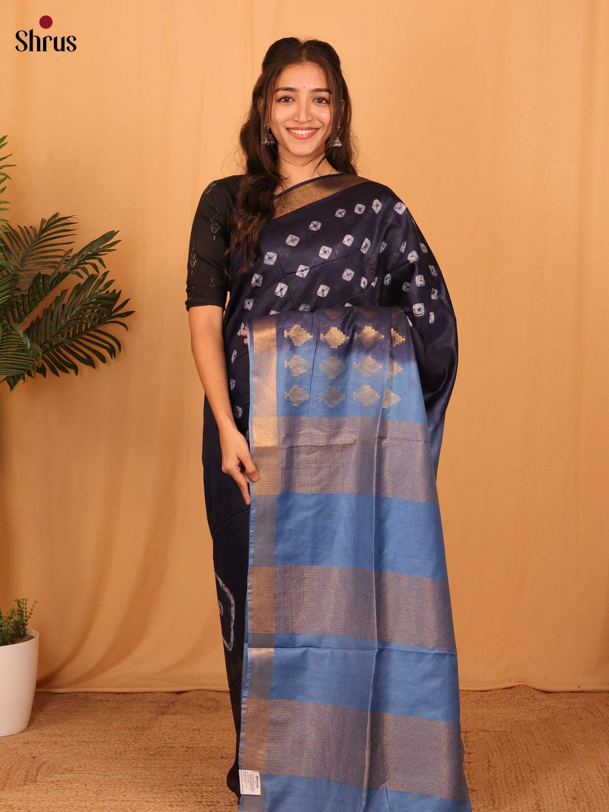Dark Violet & Blue- Shibori Saree - Shop on Shrus.com