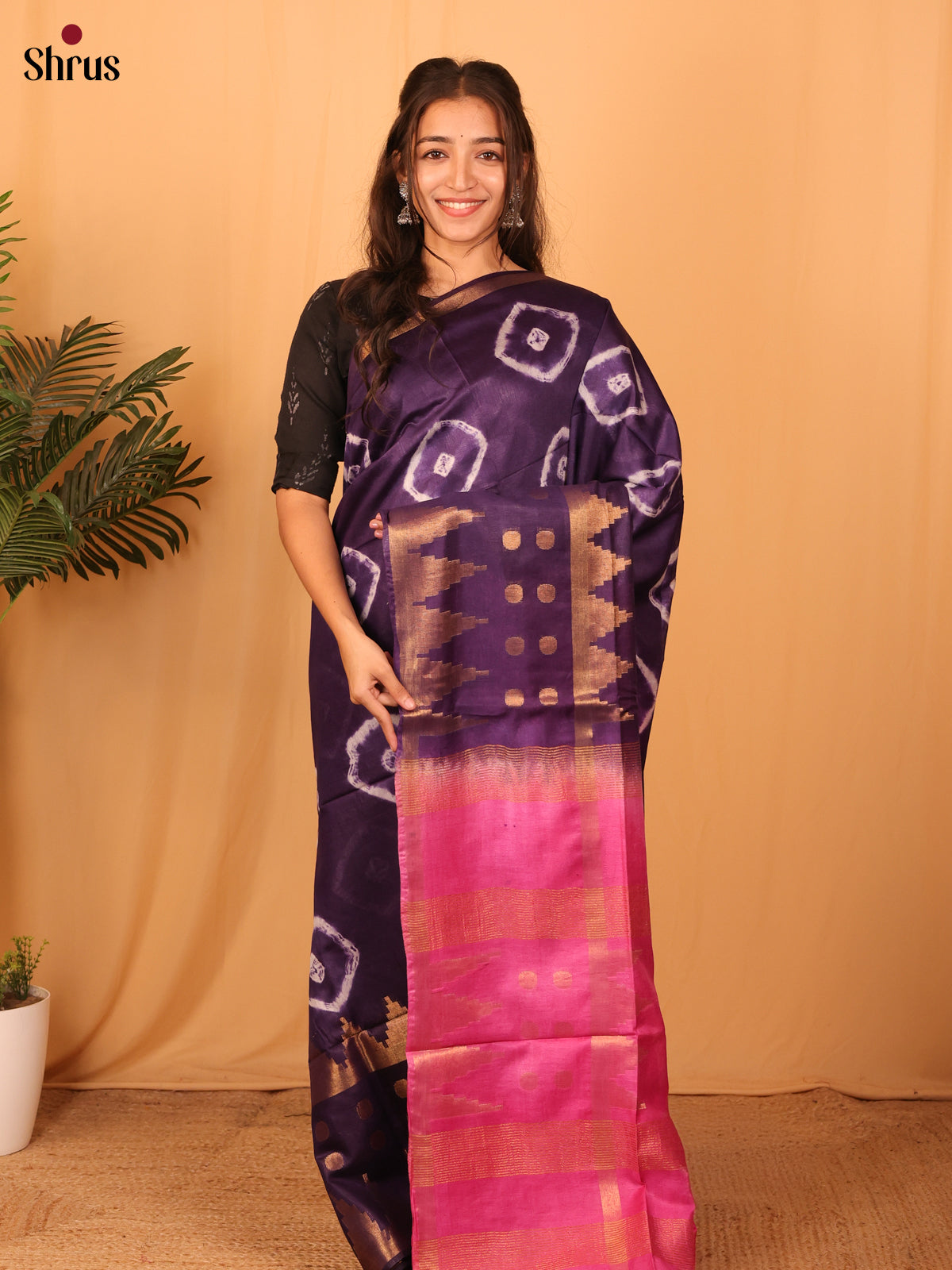 Violet & Pink - Shibori Saree - Shop on Shrus.com
