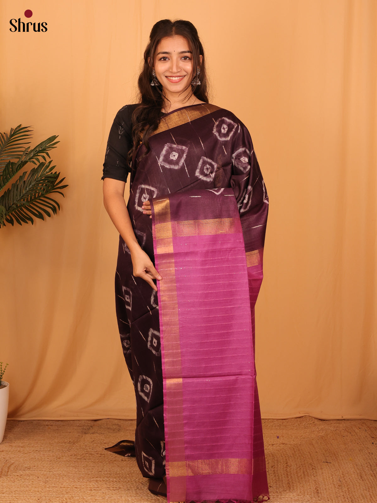 Dark Purple & Majenta - Shibori Saree - Shop on Shrus.com