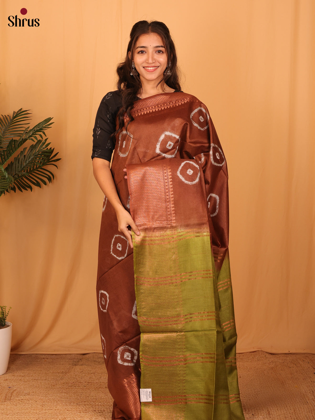Brown & Green - Shibori Saree - Shop on Shrus.com