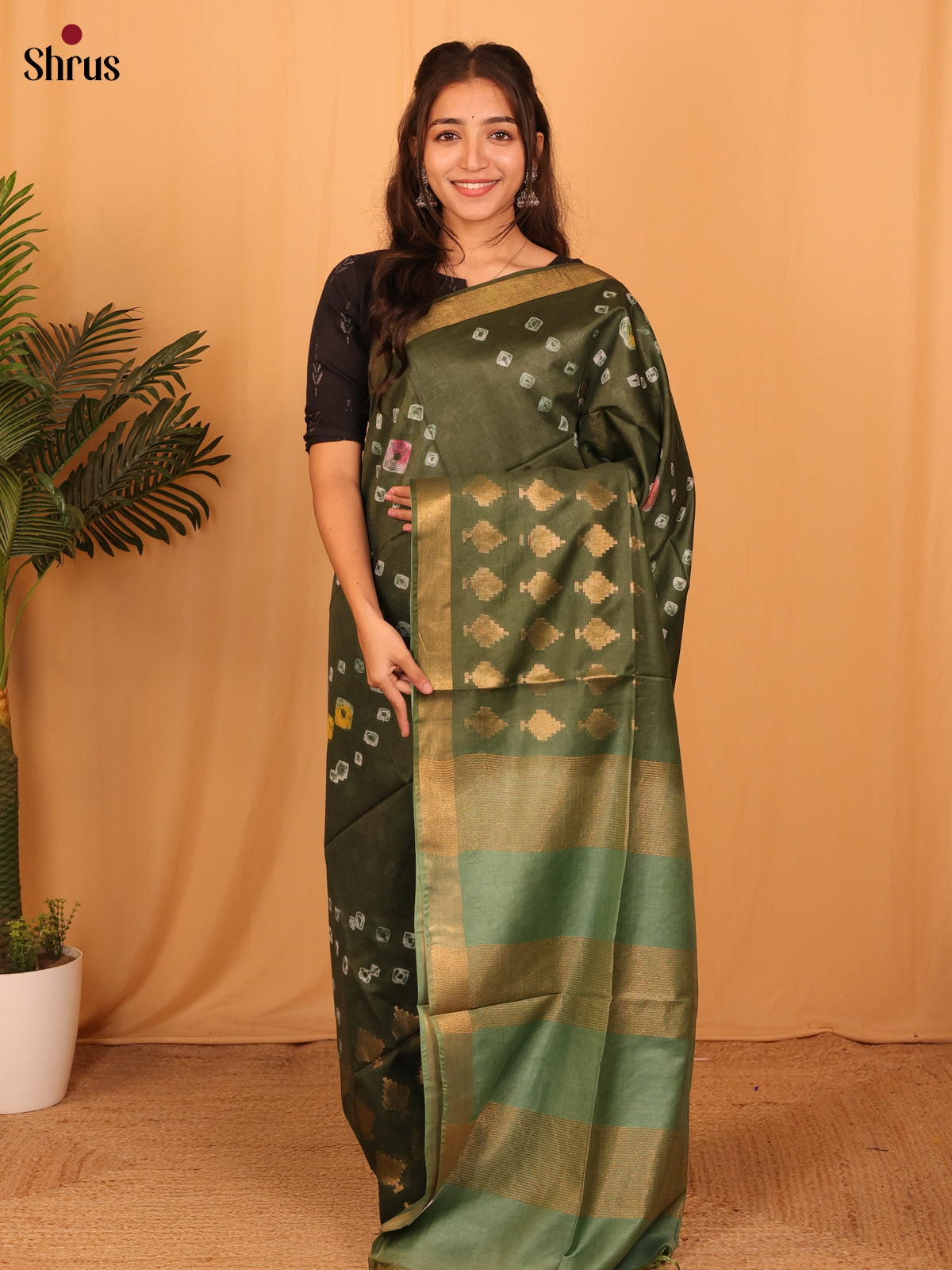 Green & Mint - Shibori Saree - Shop on Shrus.com