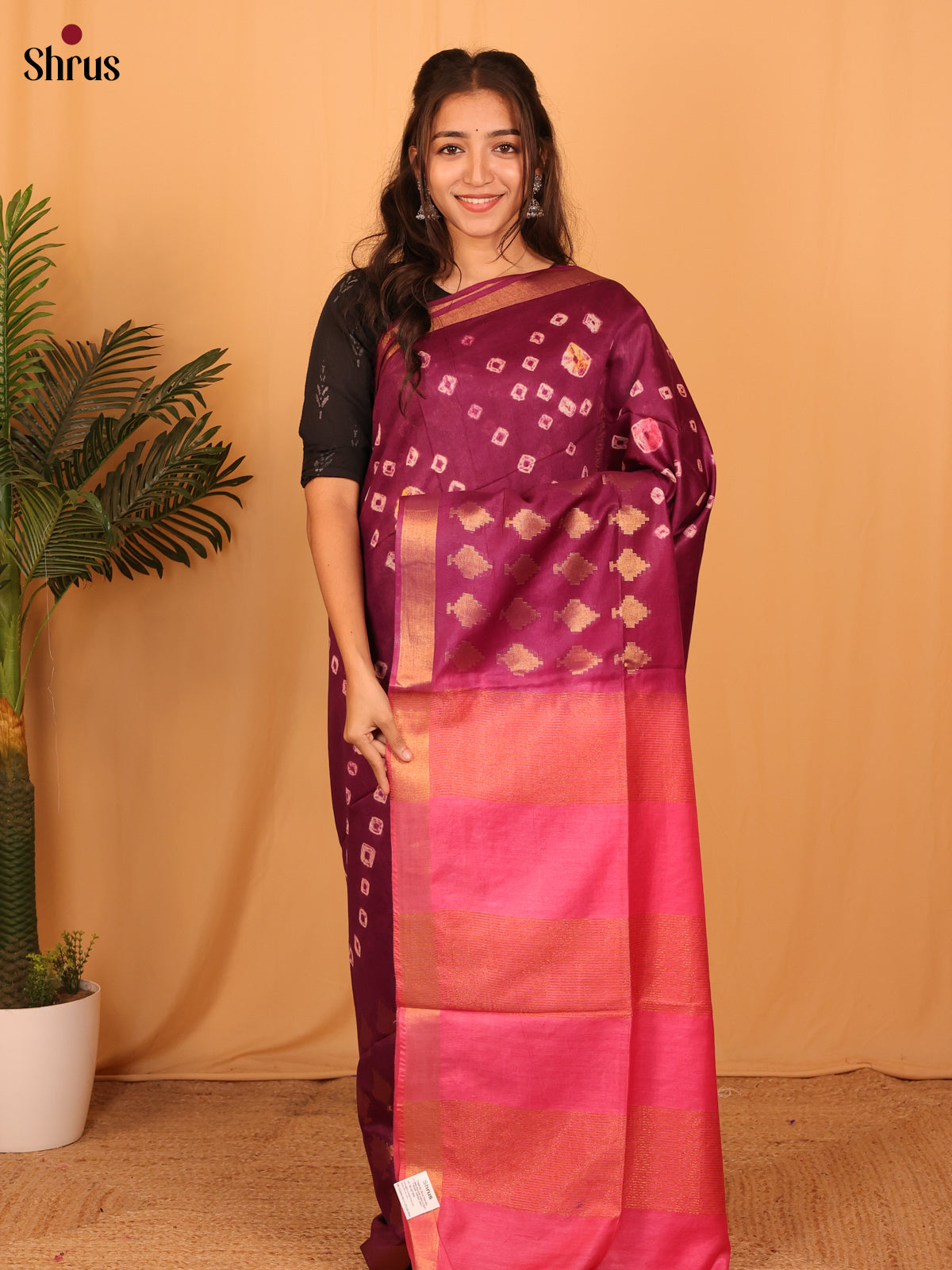 Purple & Pink - Shibori Saree - Shop on Shrus.com
