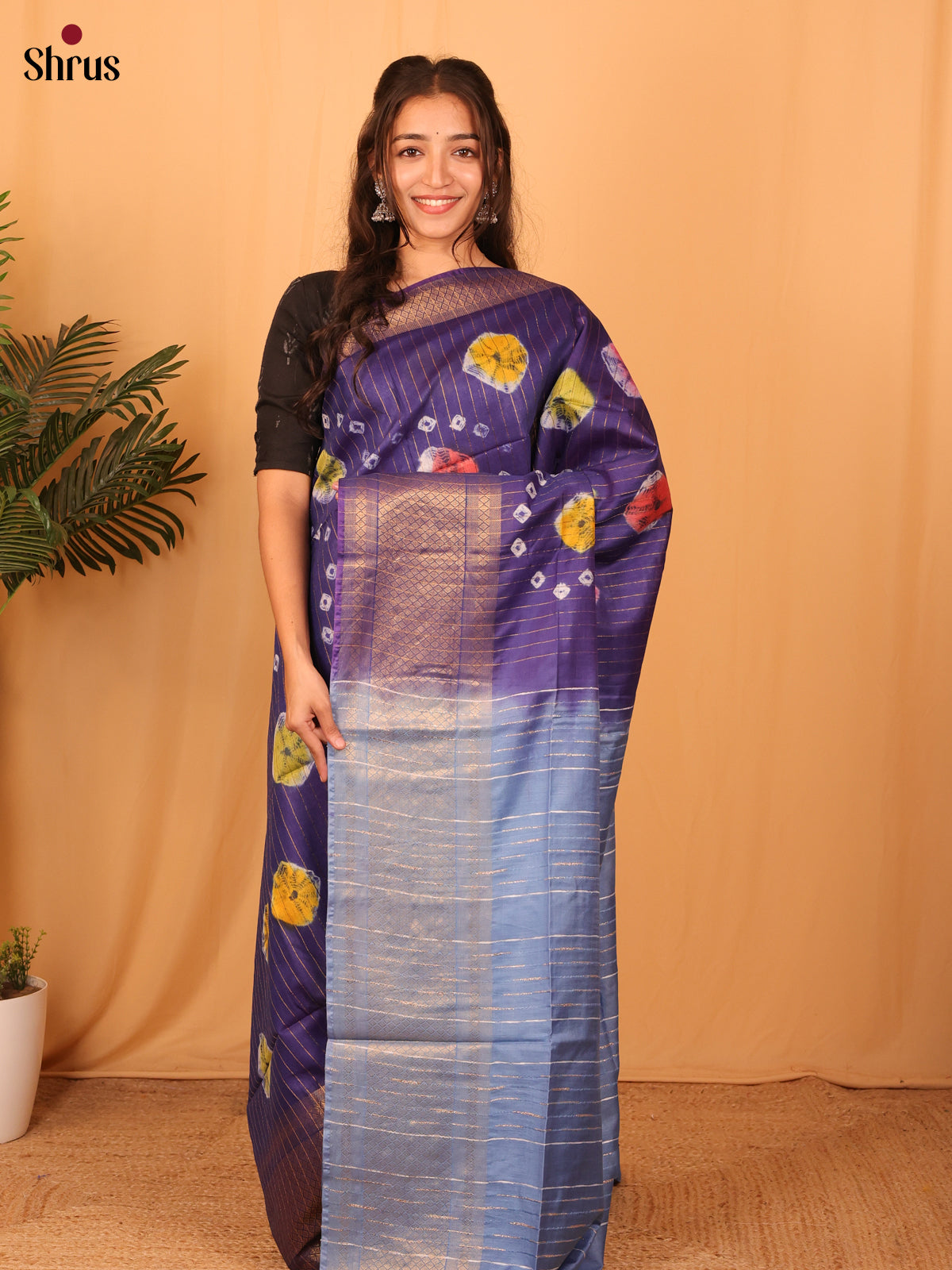 Violet & Blue - Shibori Saree - Shop on Shrus.com