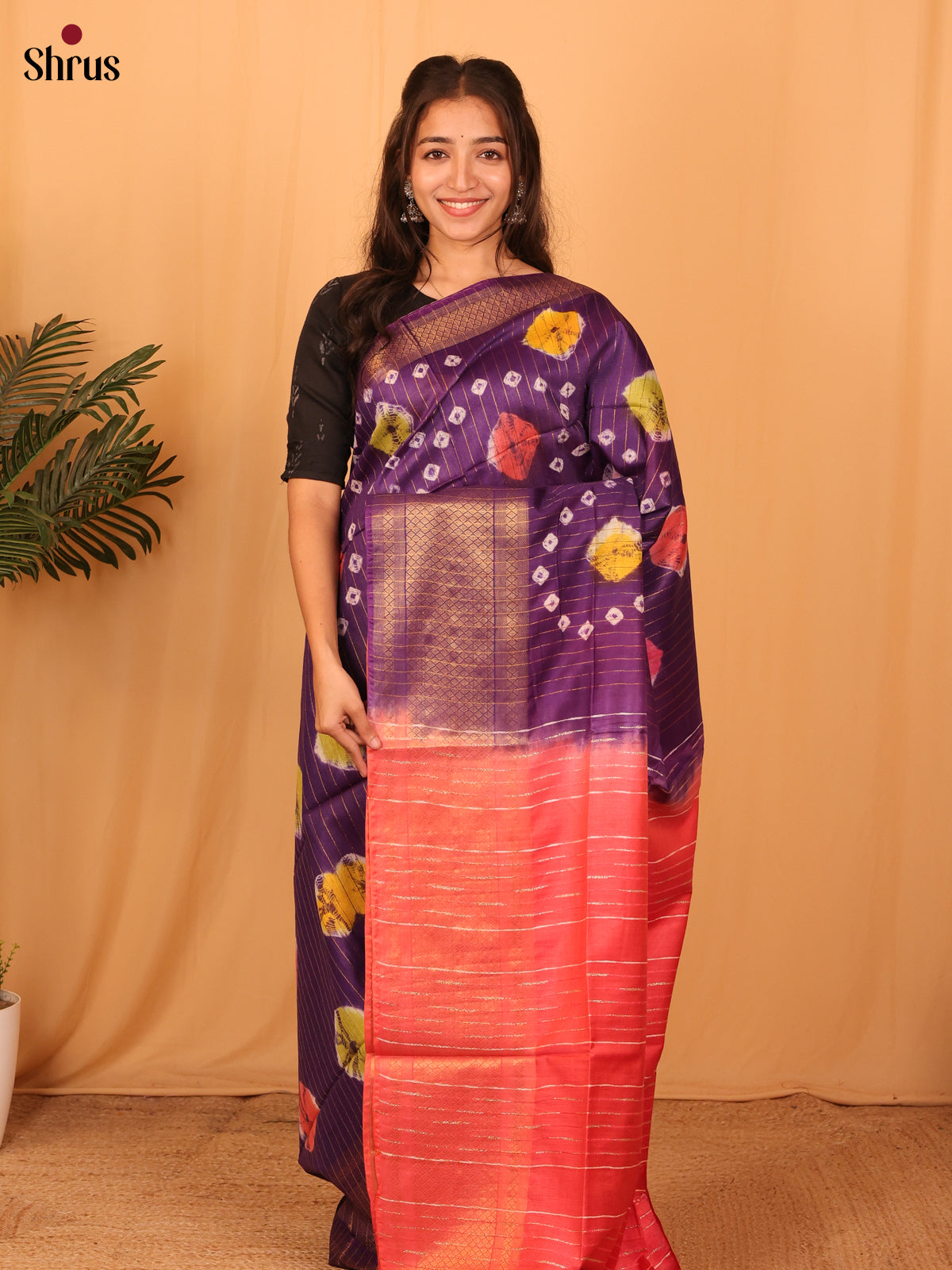 Violet & Red - Shibori Saree - Shop on Shrus.com
