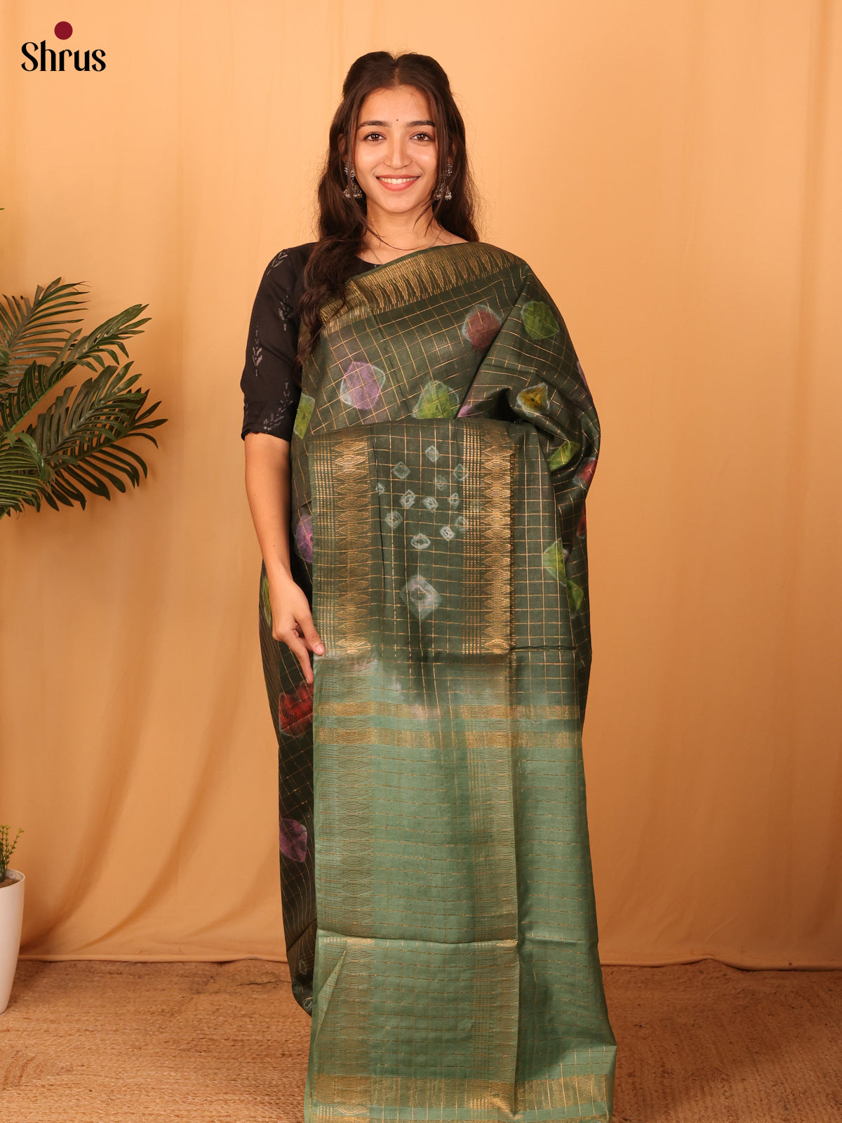 Green & Mint - Shibori Saree - Shop on Shrus.com