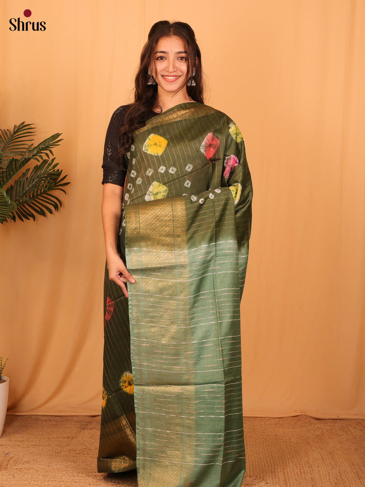 Green & Mint- Shibori Saree - Shop on Shrus.com