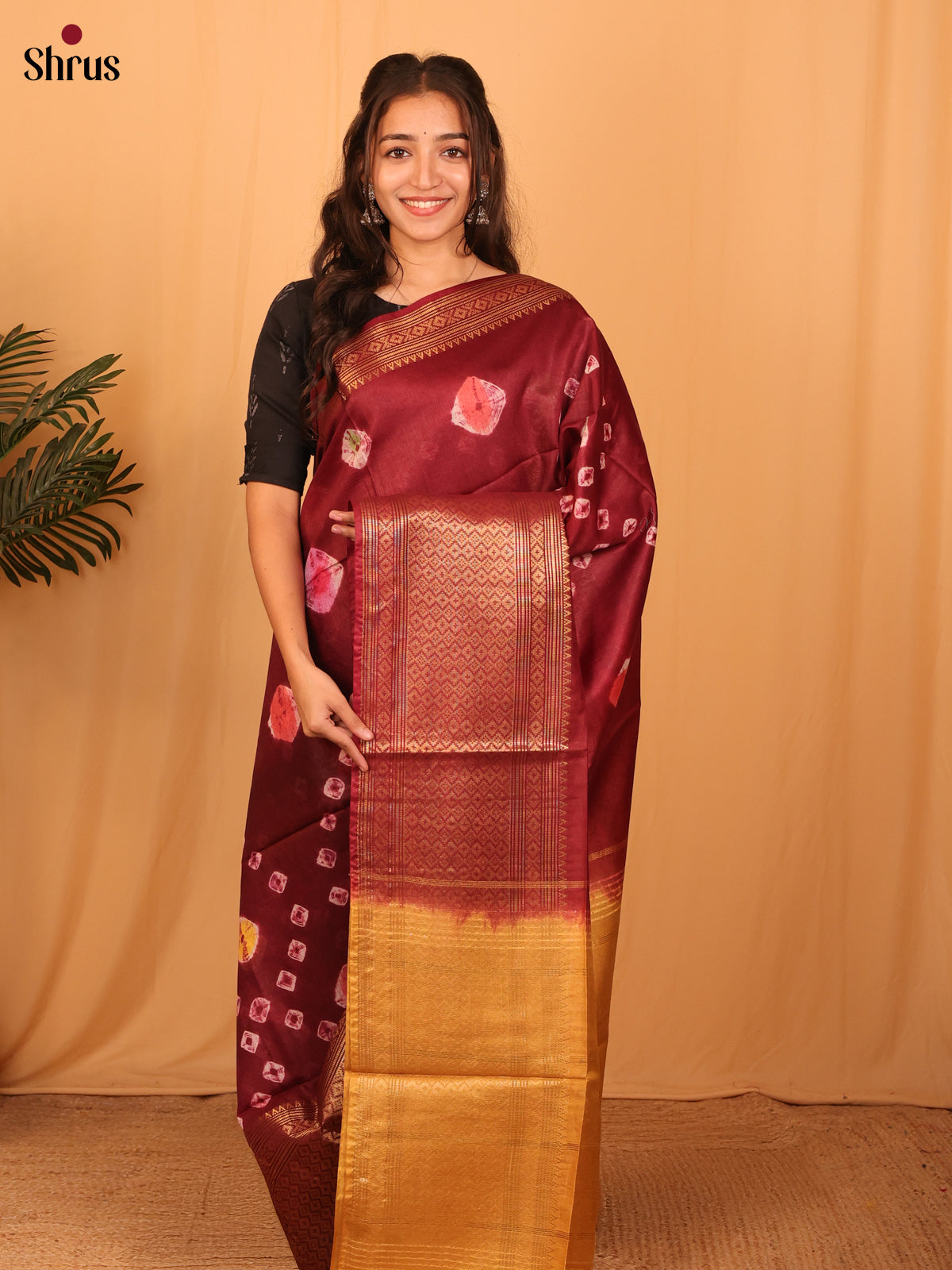 Brown & Beige - Shibori Saree - Shop on Shrus.com