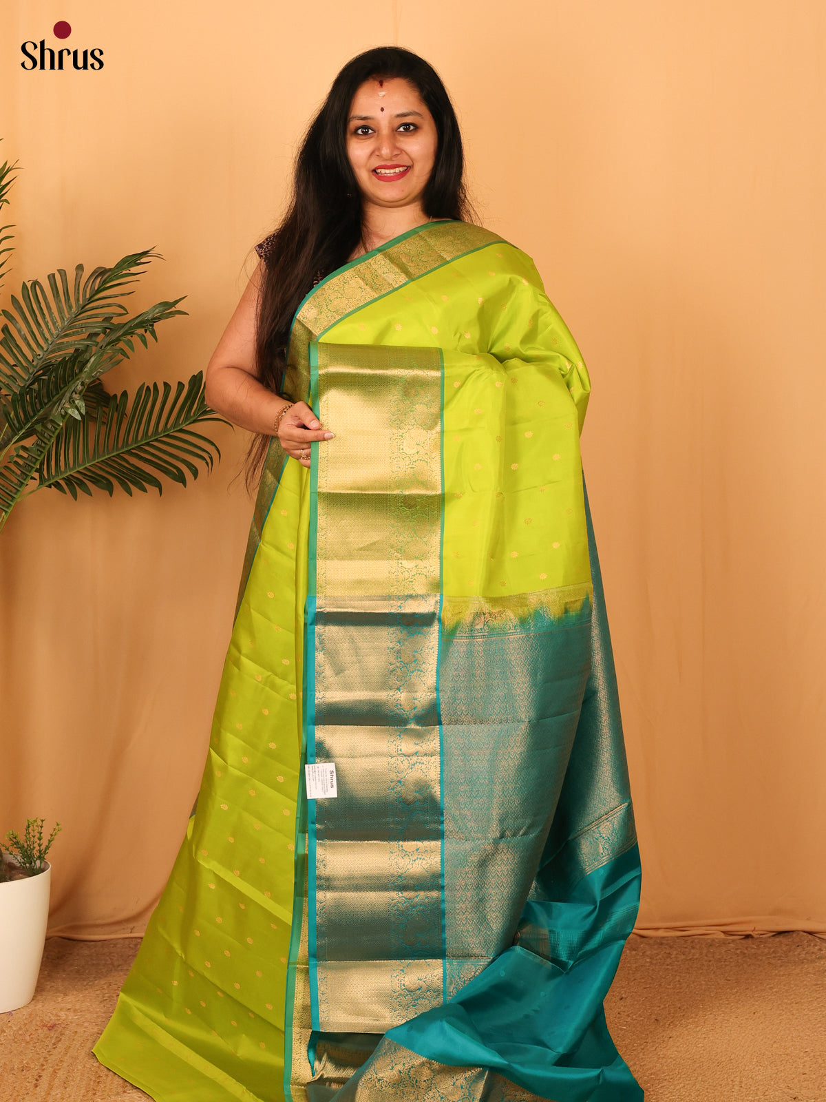 Lime Green & Green - Kanchipuram silk Saree - Shop on Shrus.com
