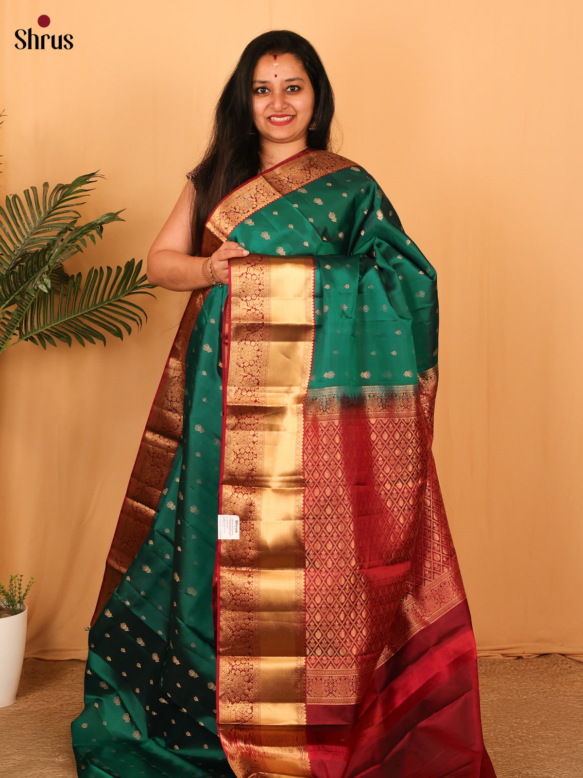 Green & Maroon - Kanchipuram silk Saree - Shop on Shrus.com