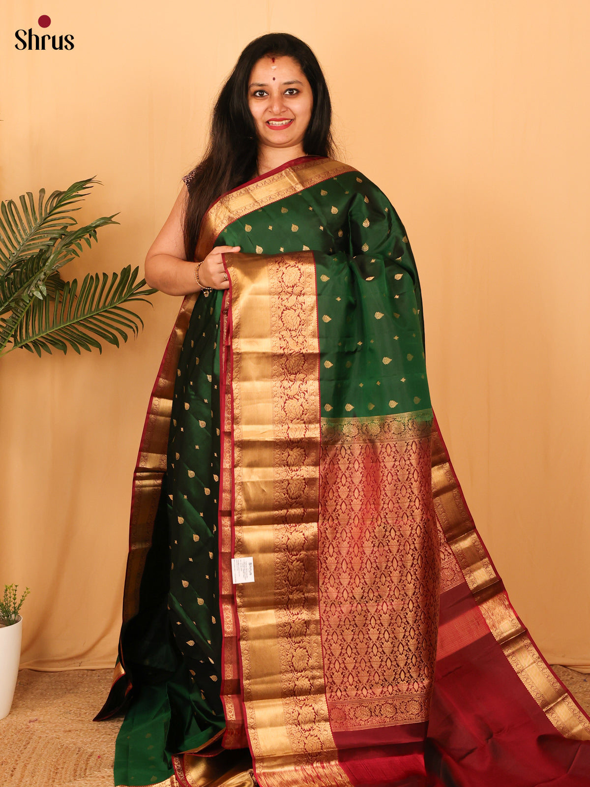 Green & Maroon - Kanchipuram silk Saree - Shop on Shrus.com