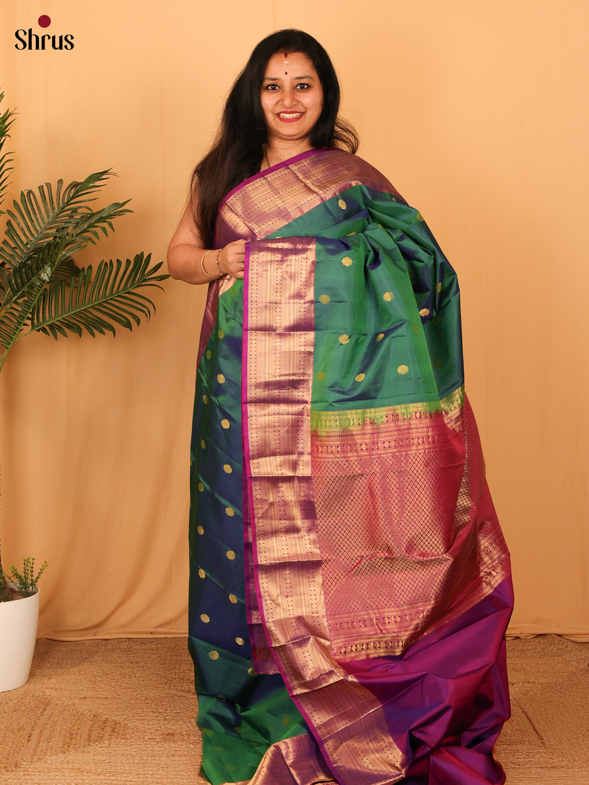 Green & Purple - Kanchipuram silk Saree - Shop on Shrus.com