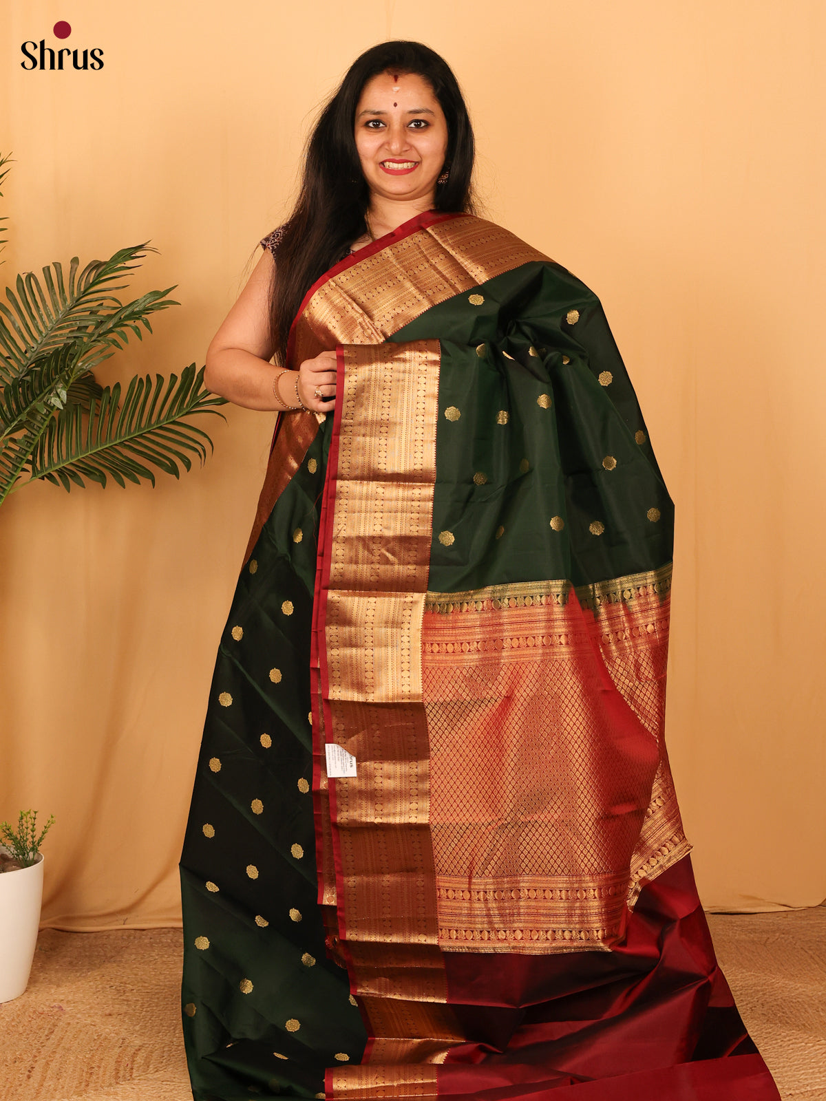 Green & Maroon - Kanchipuram silk Saree - Shop on Shrus.com