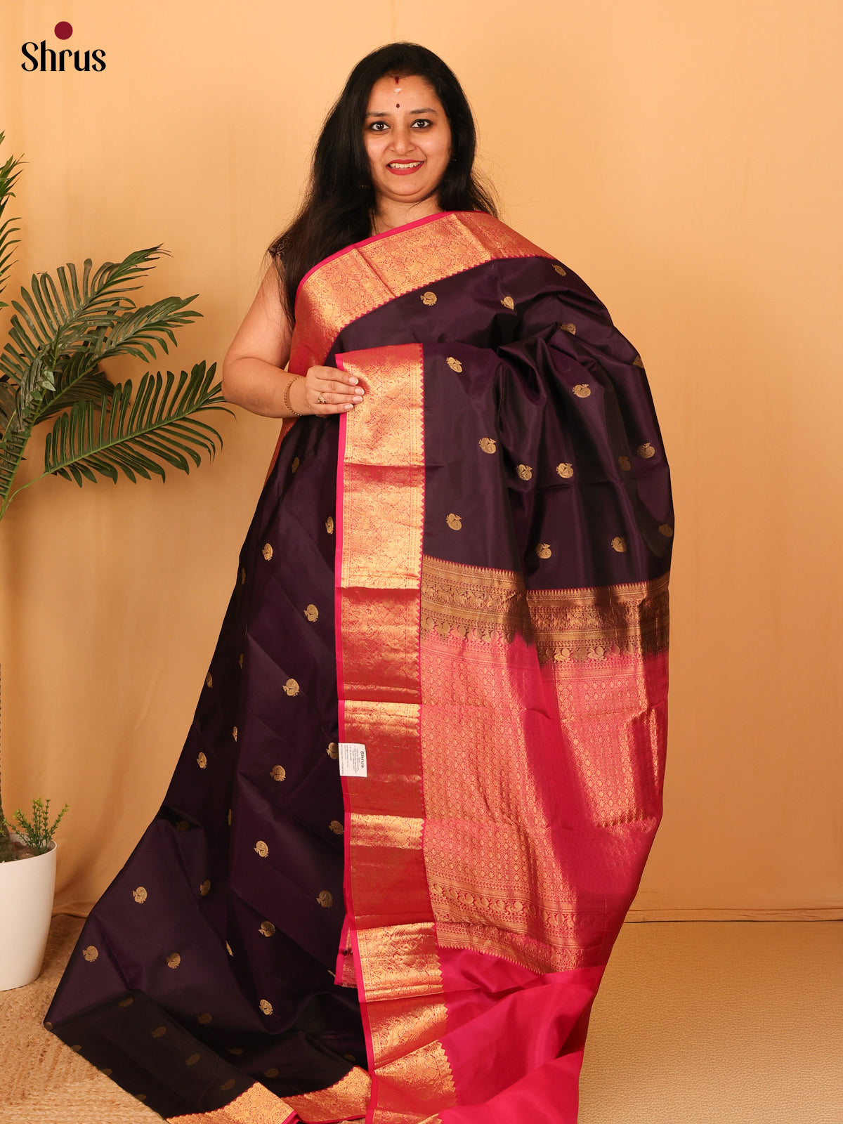 Dark Purple & Pink - Kanchipuram silk Saree - Shop on Shrus.com