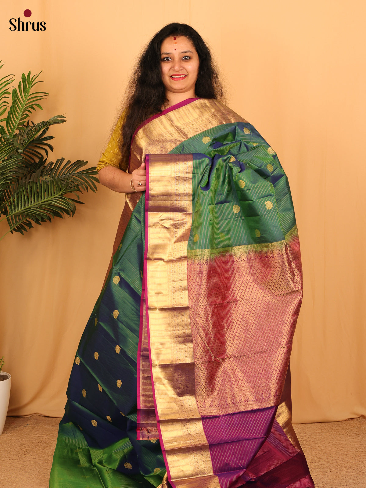 Green & Purple - Kanchipuram silk Saree - Shop on Shrus.com