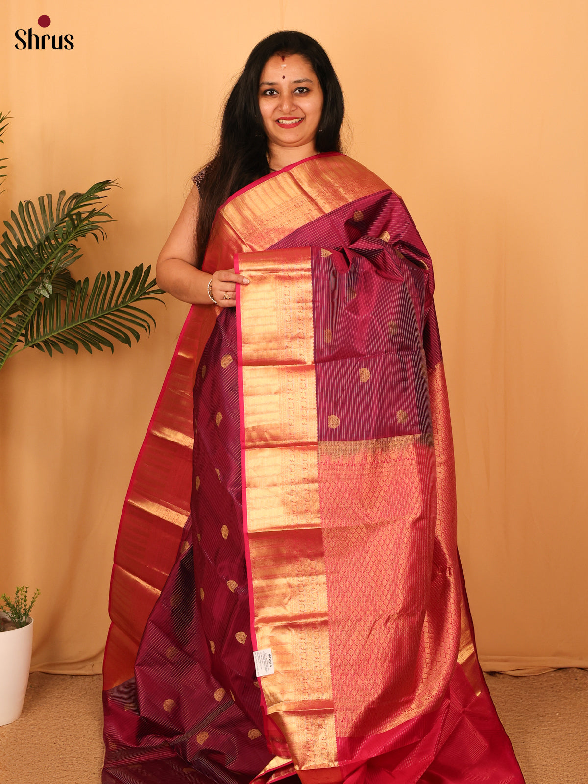 Purple & Maroon - Kanchipuram silk Saree - Shop on Shrus.com
