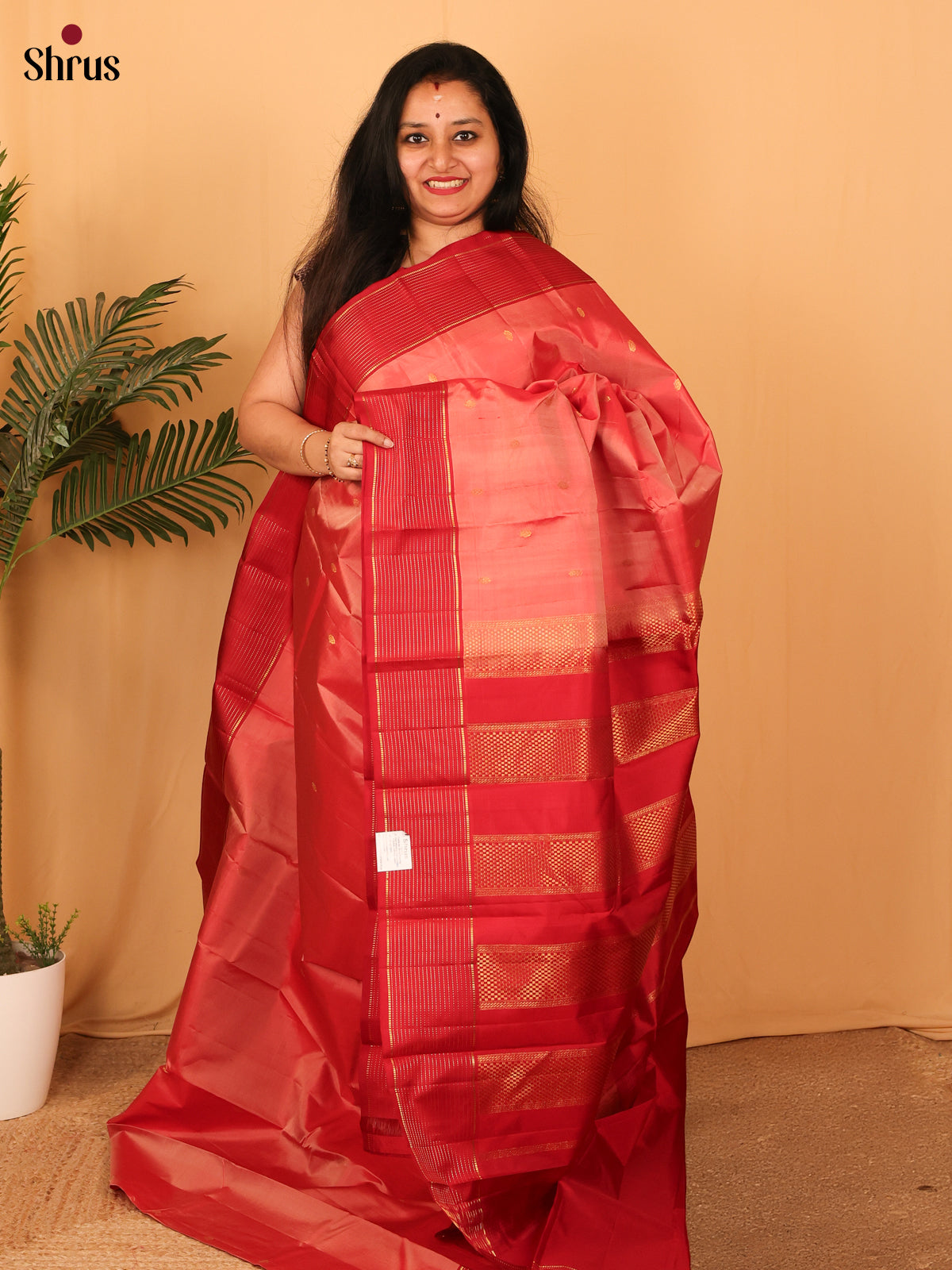Orange & Maroon- Kanchipuram silk Saree - Shop on Shrus.com