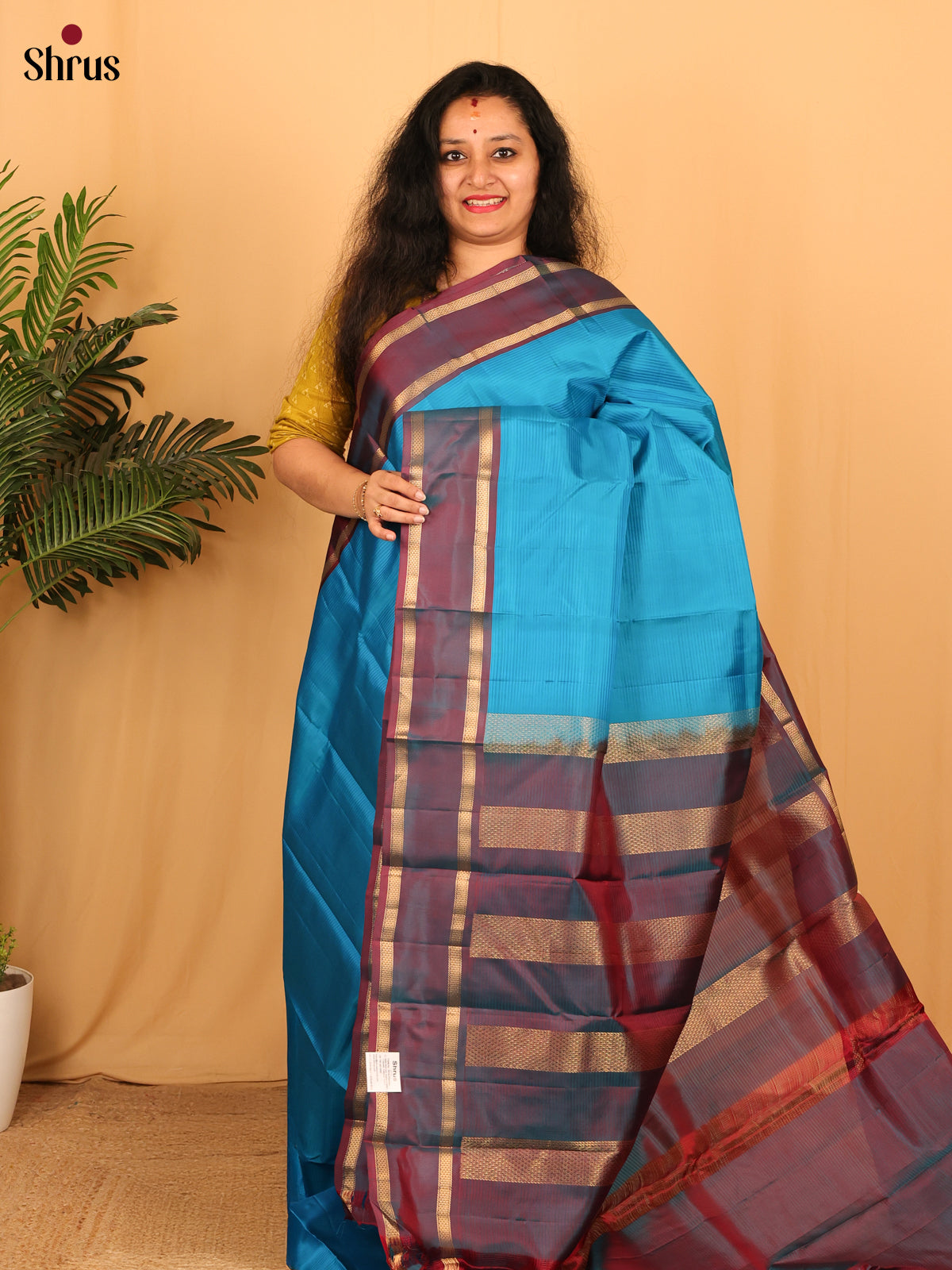 Blue & Wine- Kanchipuram silk Saree - Shop on Shrus.com