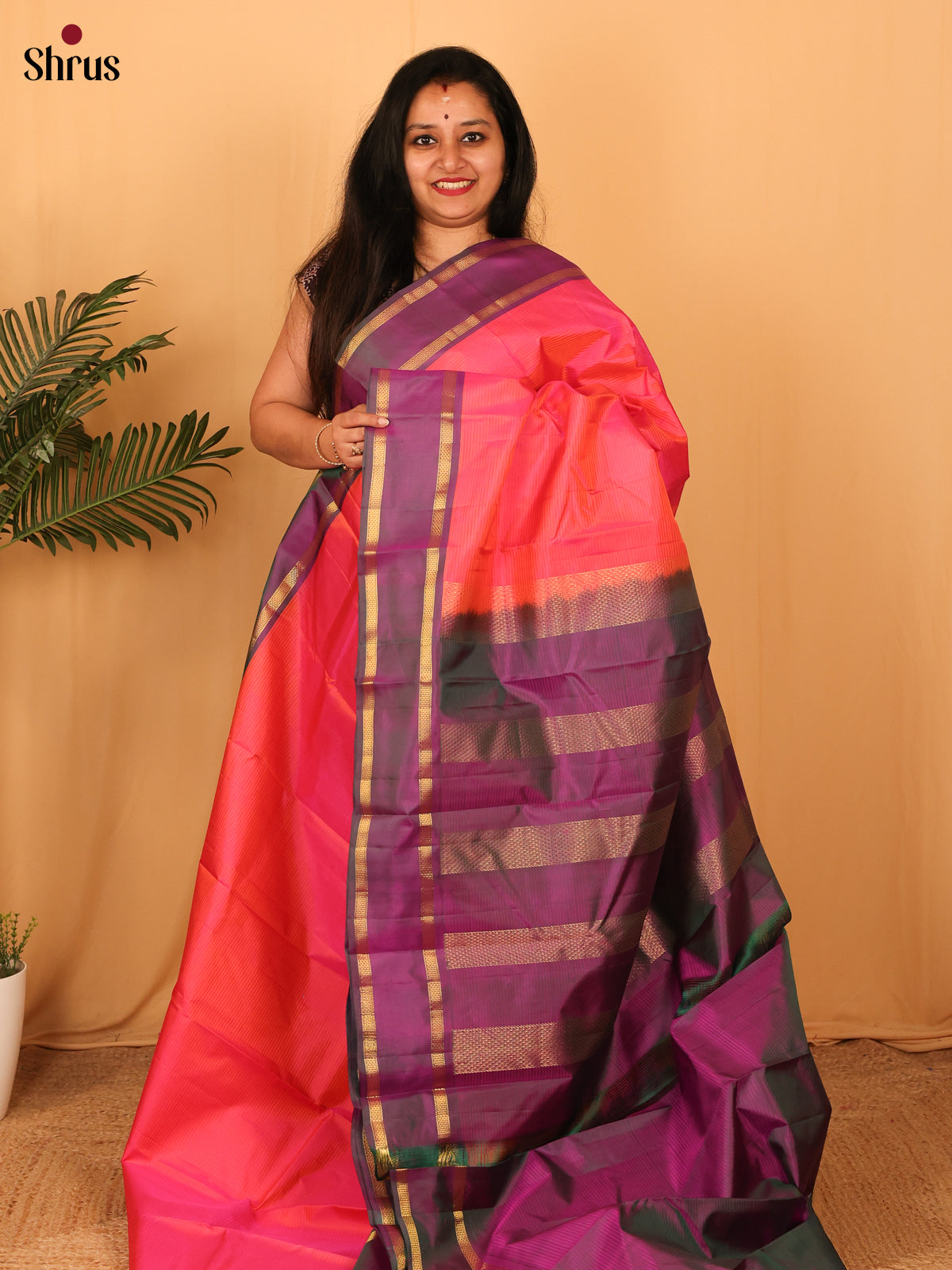 Pink & Purple - Kanchipuram silk Saree - Shop on Shrus.com
