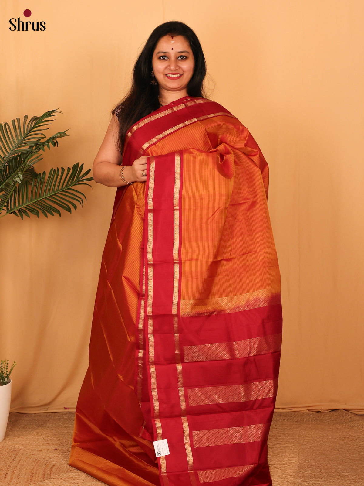 Orange & Maroon - Kanchipuram silk Saree - Shop on Shrus.com