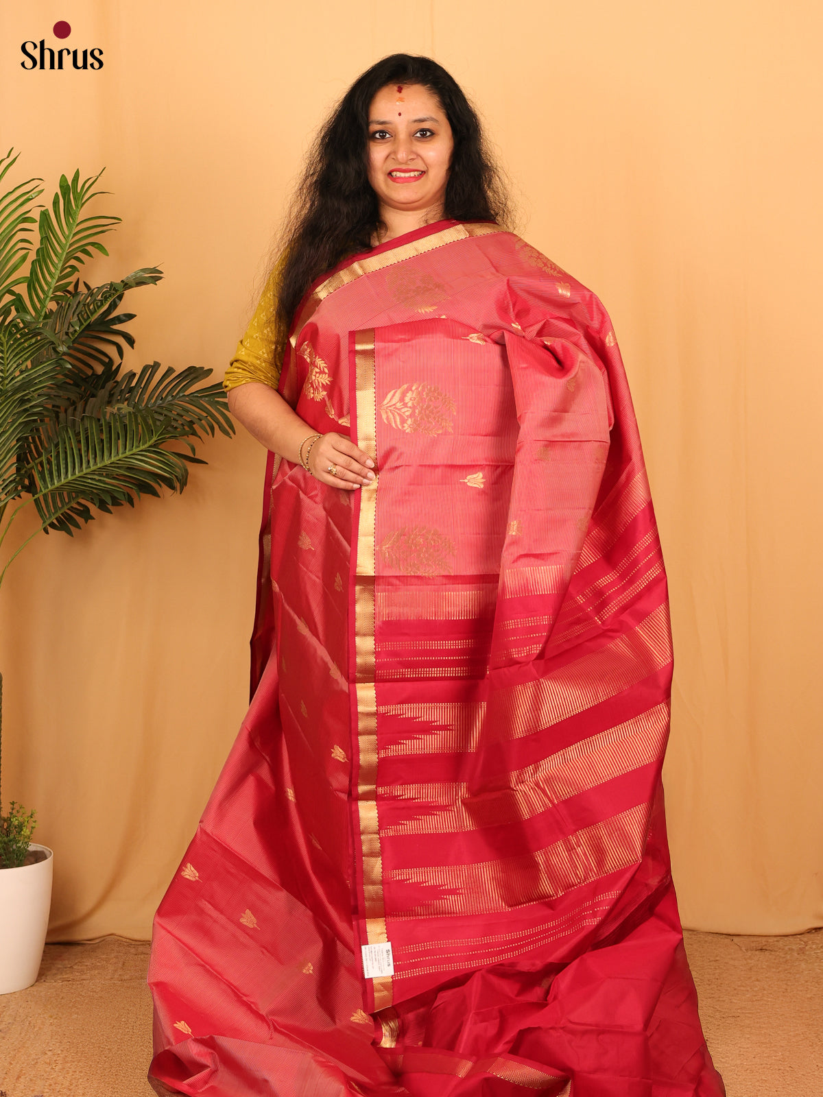 Pink & Maroon - Kanchipuram silk Saree - Shop on Shrus.com