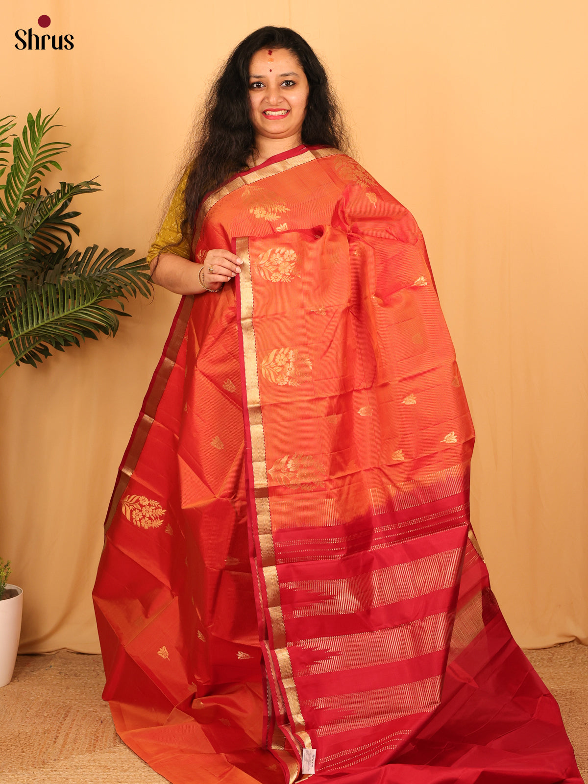 Orange & Maroon - Kanchipuram silk Saree - Shop on Shrus.com