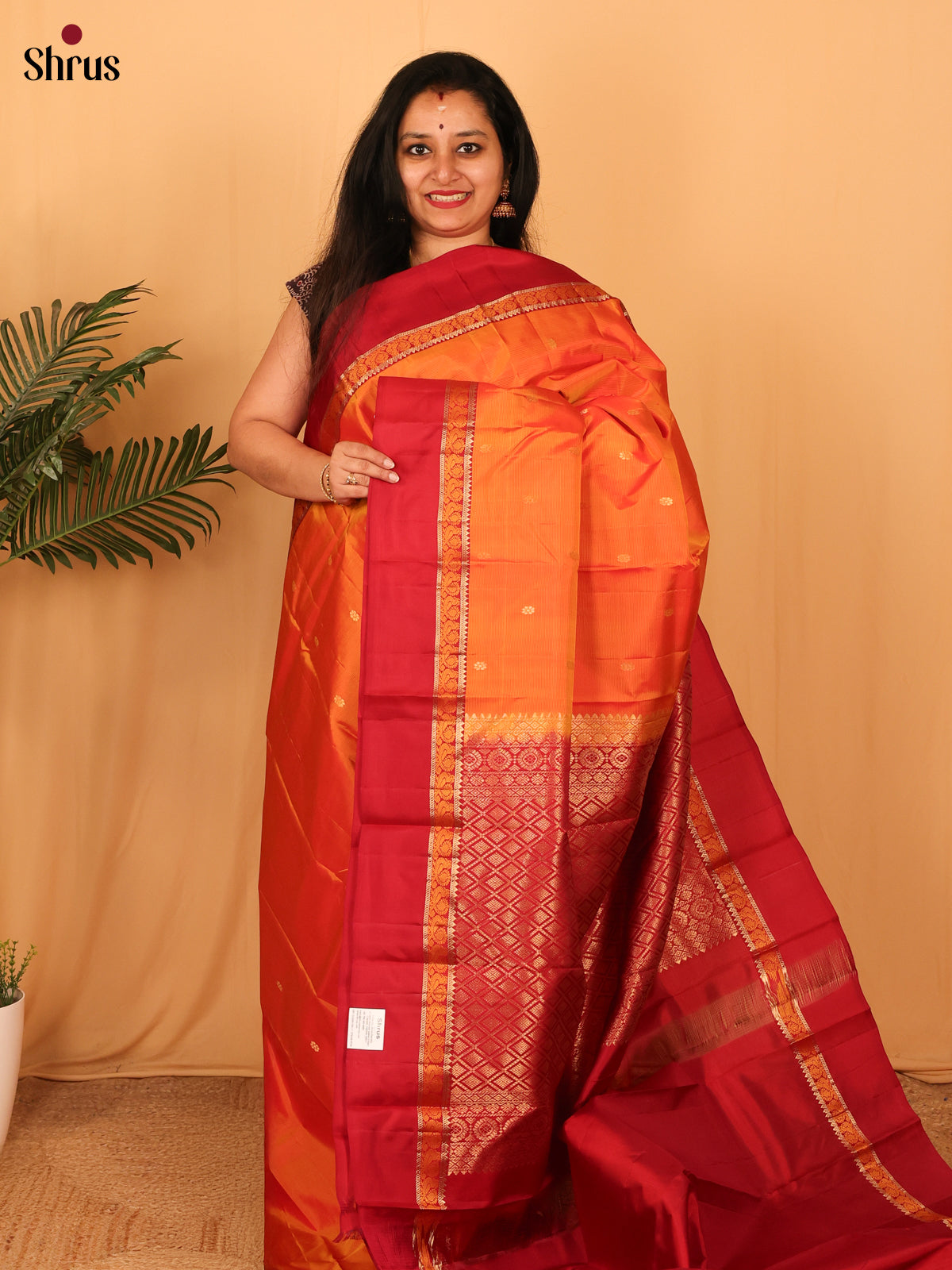 Orange & Maroon - Kanchipuram silk Saree - Shop on Shrus.com