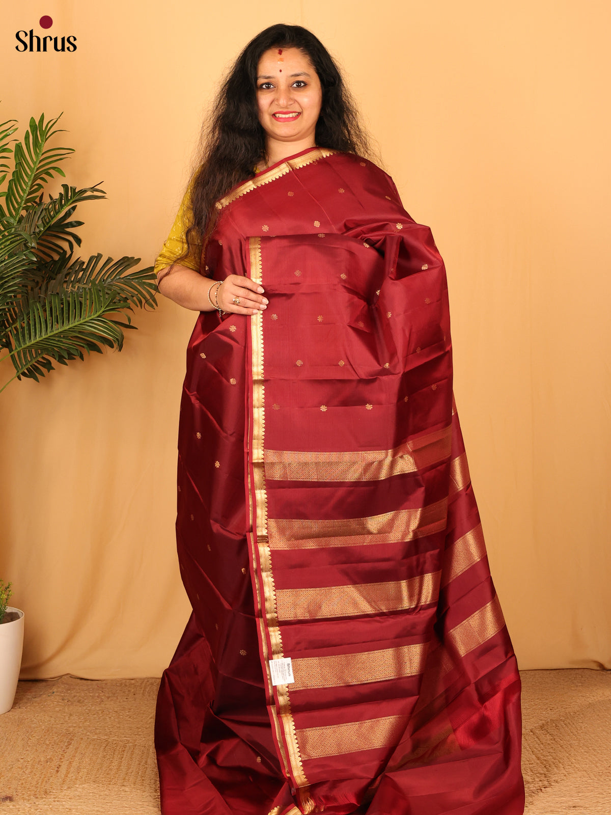 Maroon(Single Tone) - Kanchipuram silk Saree - Shop on Shrus.com