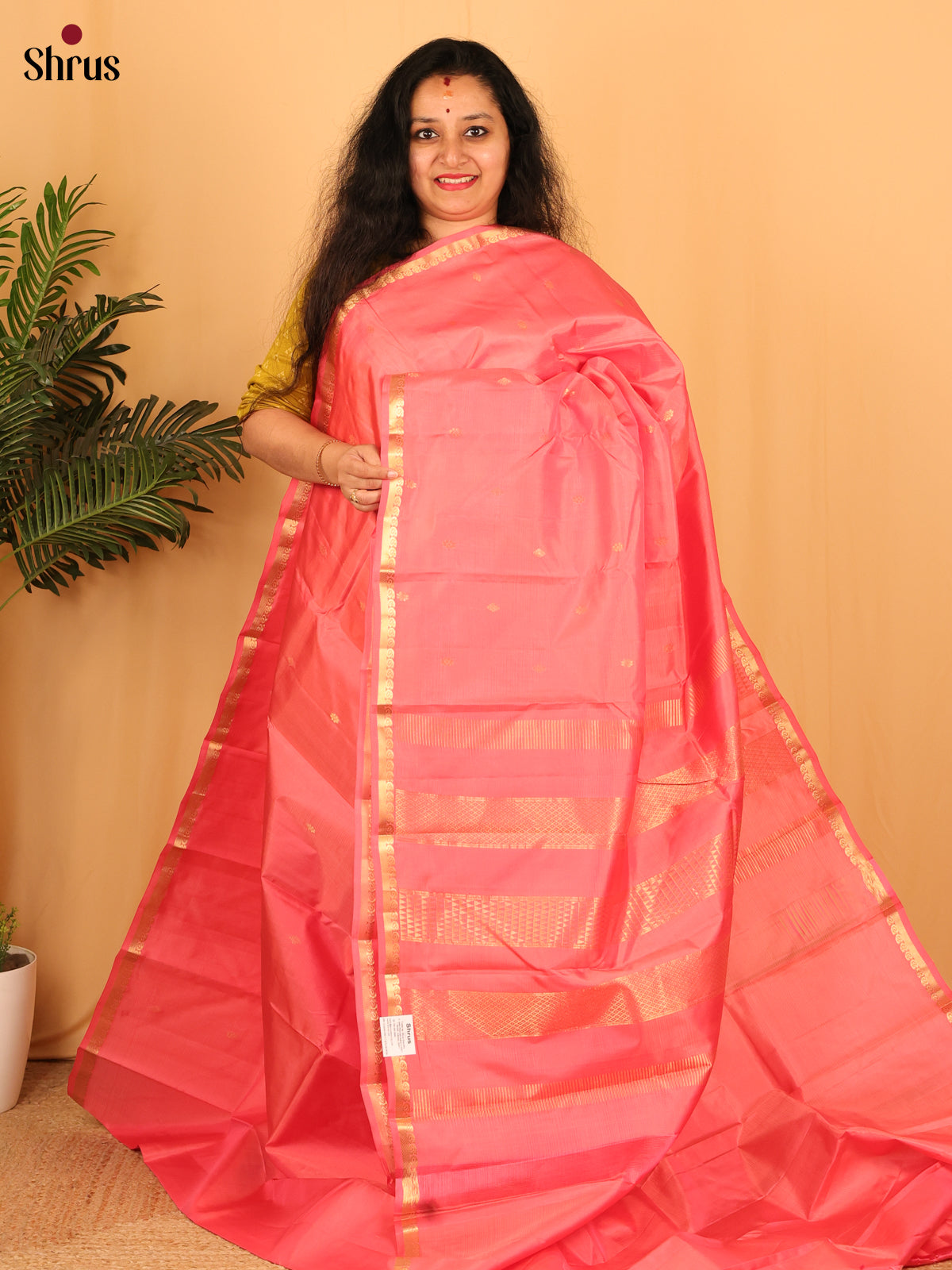 Pink(Single tone) - Kanchipuram silk Saree - Shop on Shrus.com