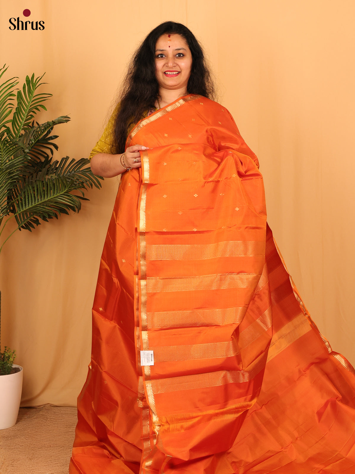 Orange(Single Tone) - Kanchipuram silk Saree - Shop on Shrus.com